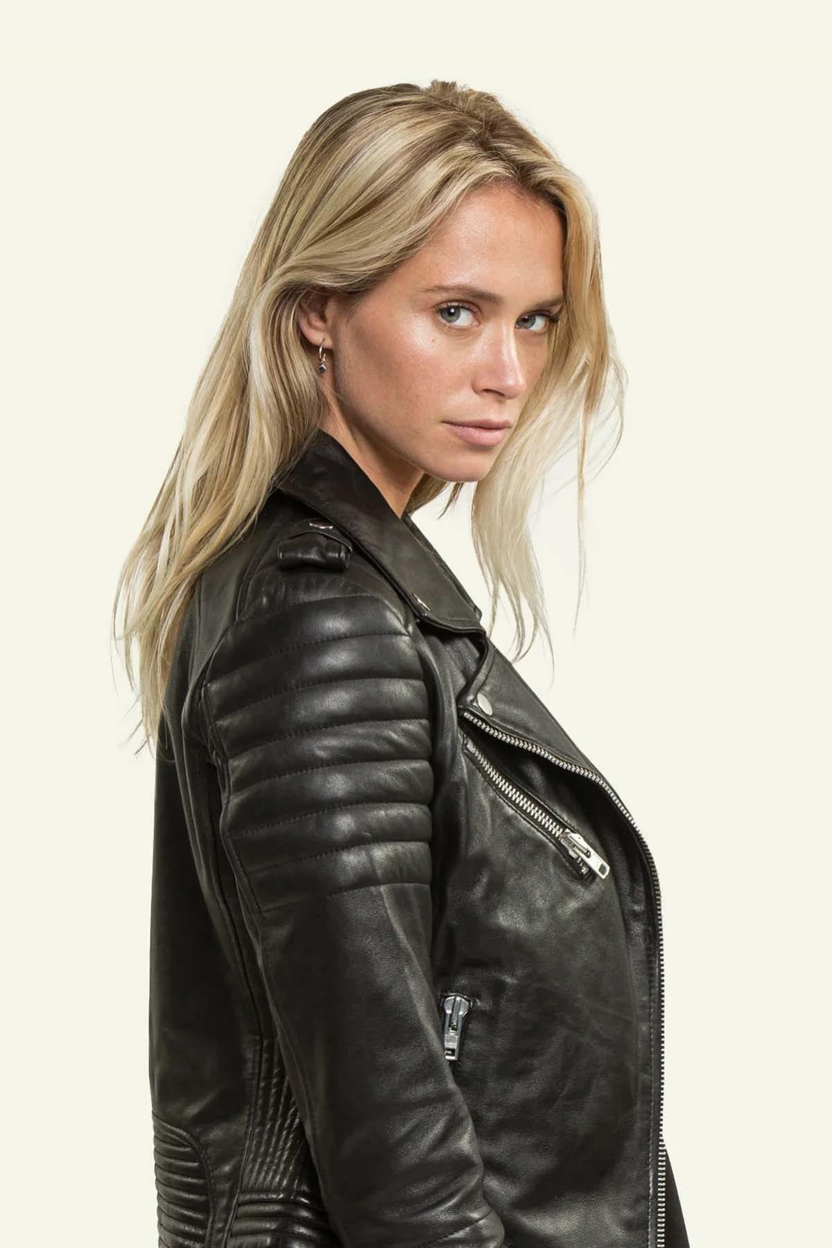  Black sheepskin Biker Jacket - Image n°4