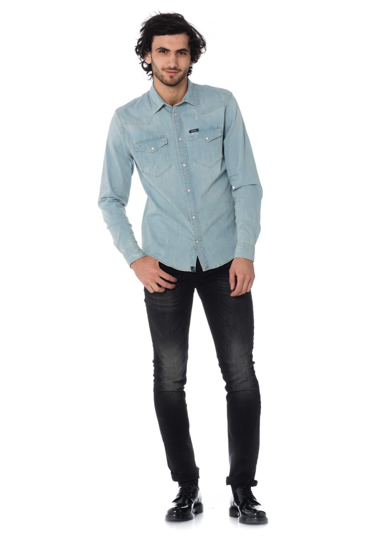 men's denim shirt blue diego bleach - Image n°2