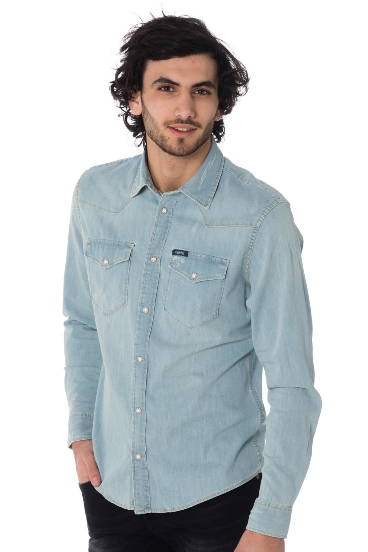 men's denim shirt blue diego bleach - Image n°3