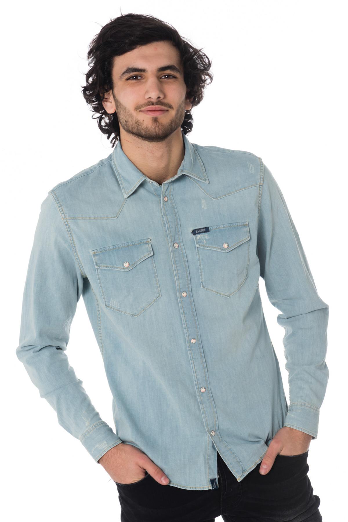 men's denim shirt blue diego bleach - Image n°1