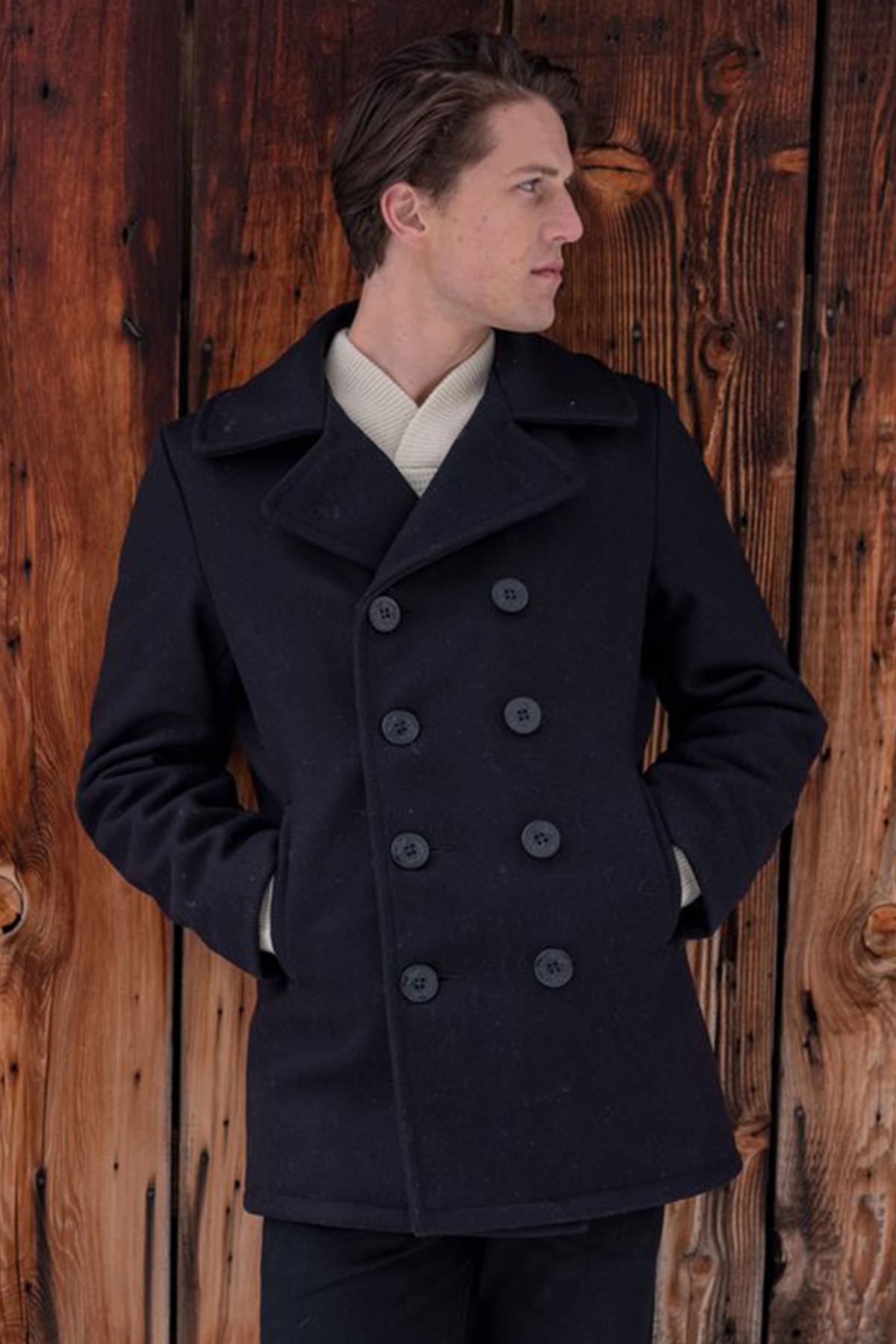 Genuine SCHOTT navy men's pea coat - Image n°1