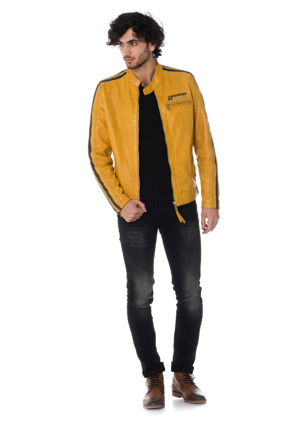 Men's yellow leather jacket - Image n°2