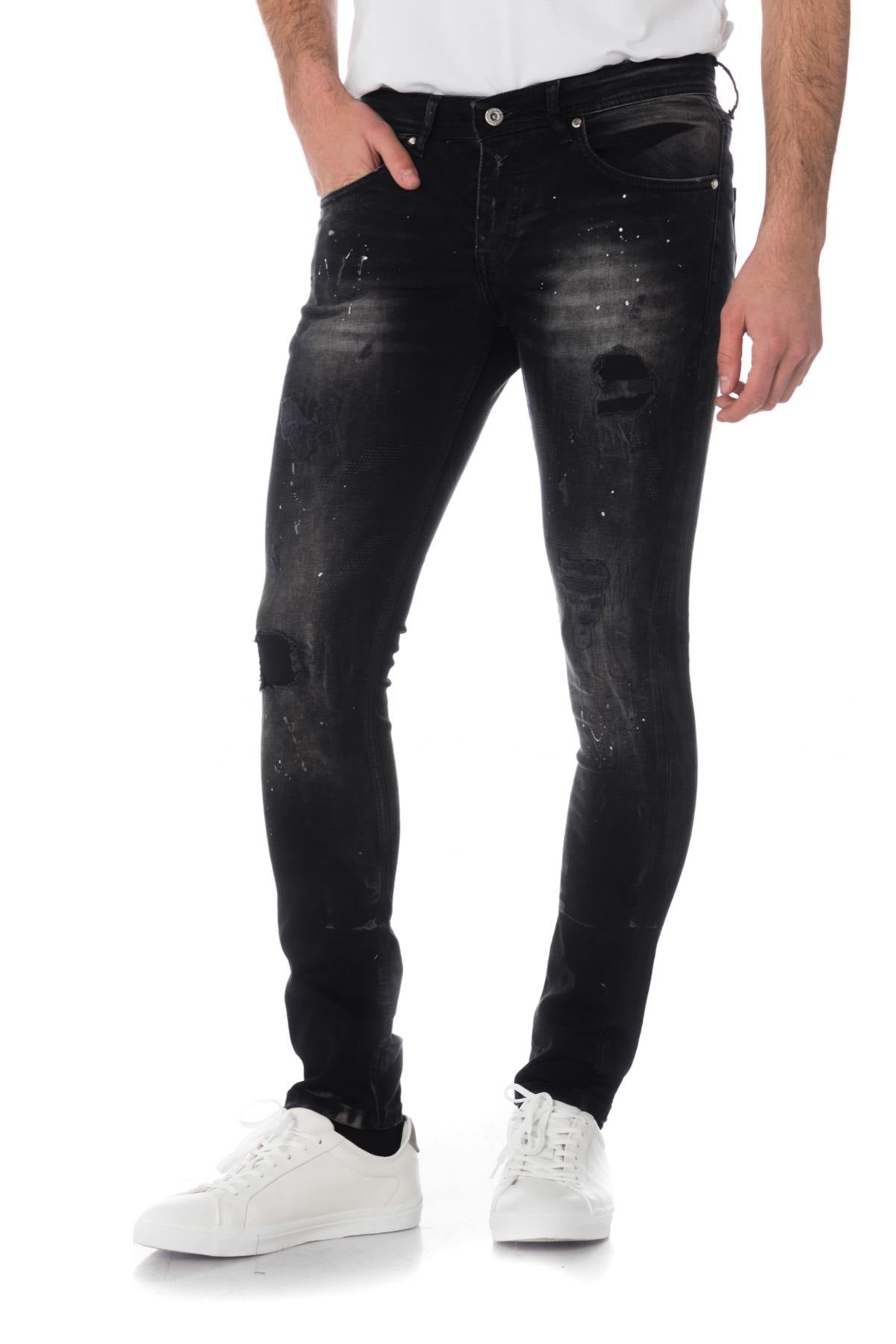 Men's black destroyed skinny jeans - Image n°1