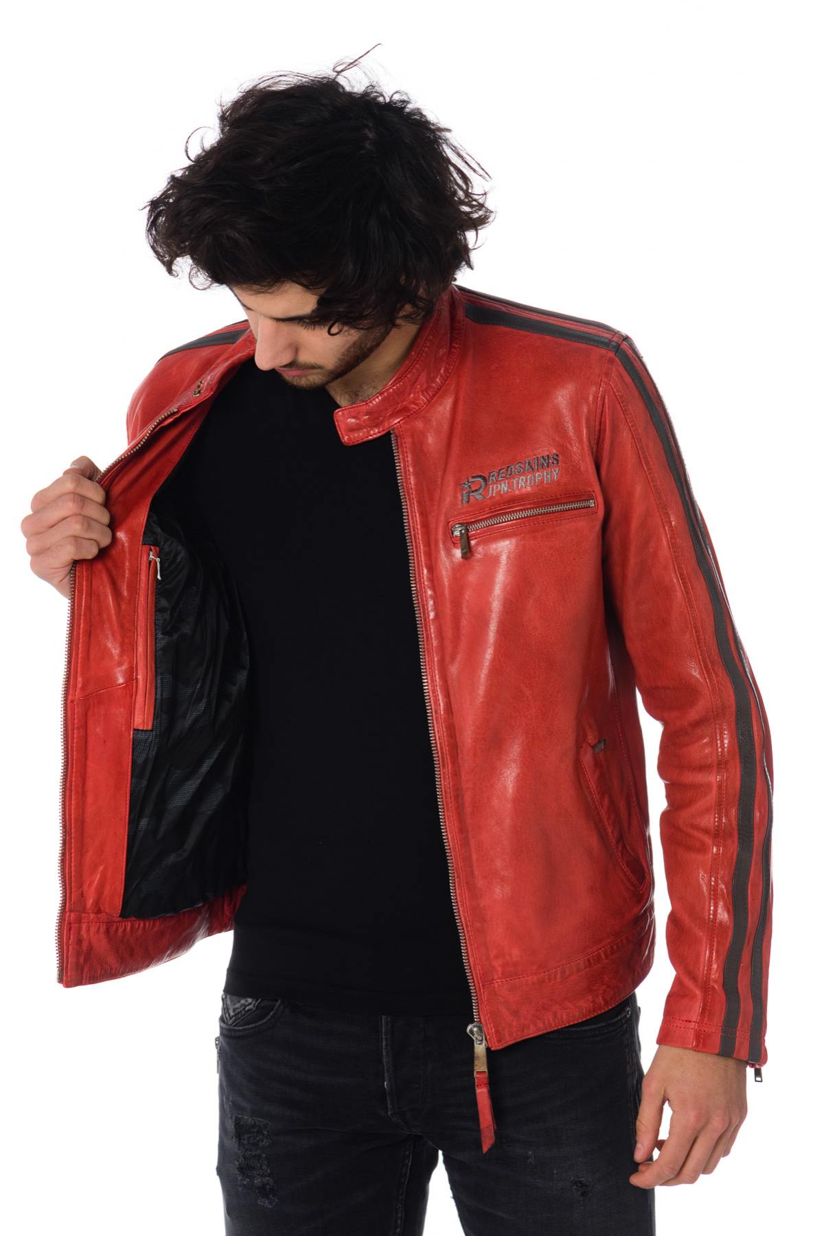 Red and gray biker style jacket - Image n°4