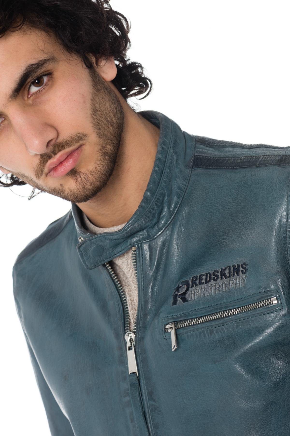 Turquoise blue leather jacket - Image n°7