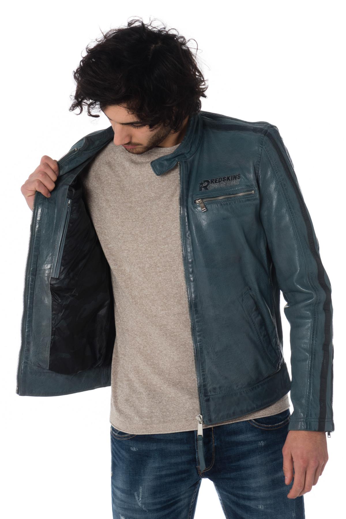 Turquoise blue leather jacket - Image n°5