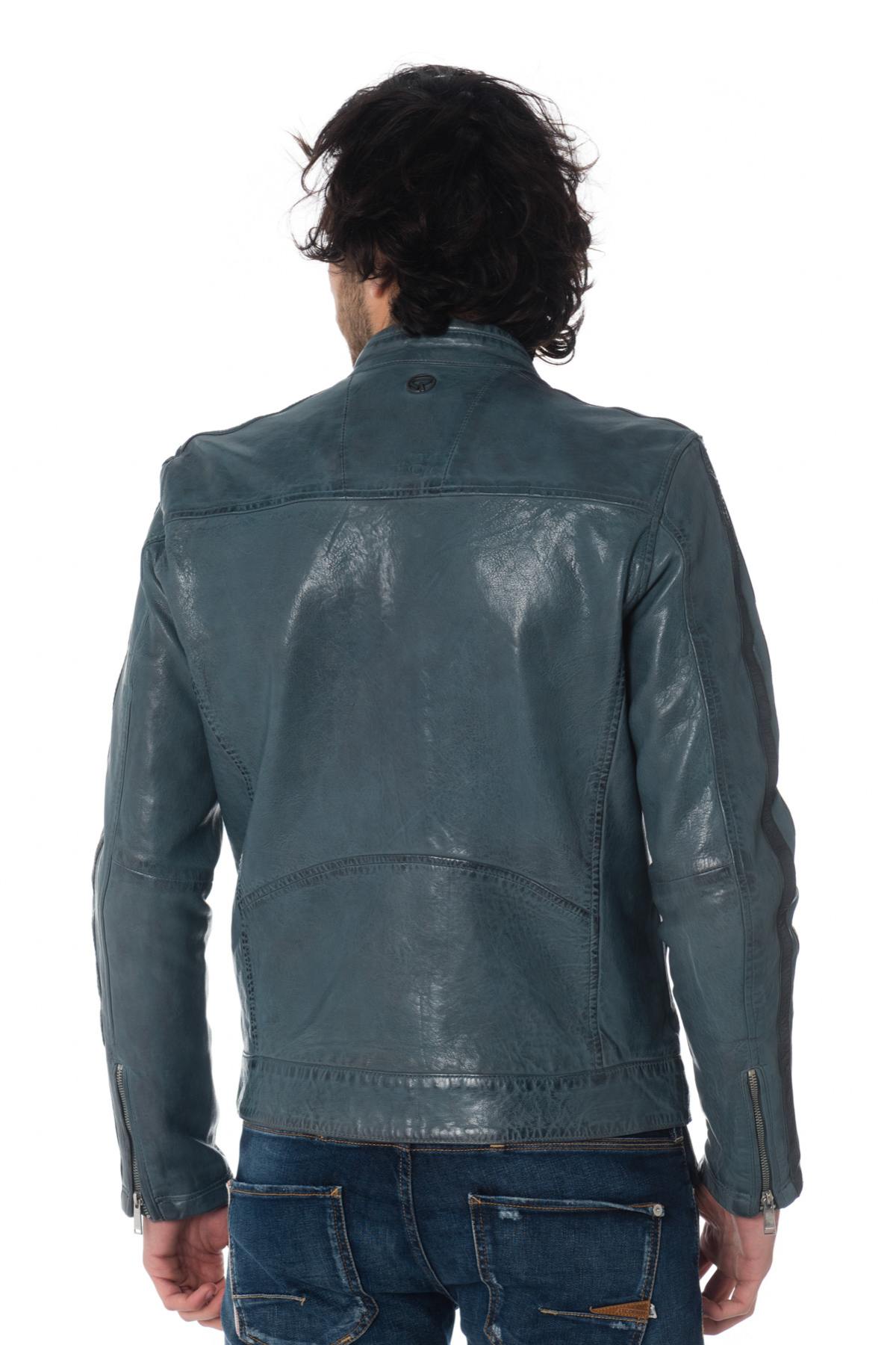 Turquoise blue leather jacket - Image n°6