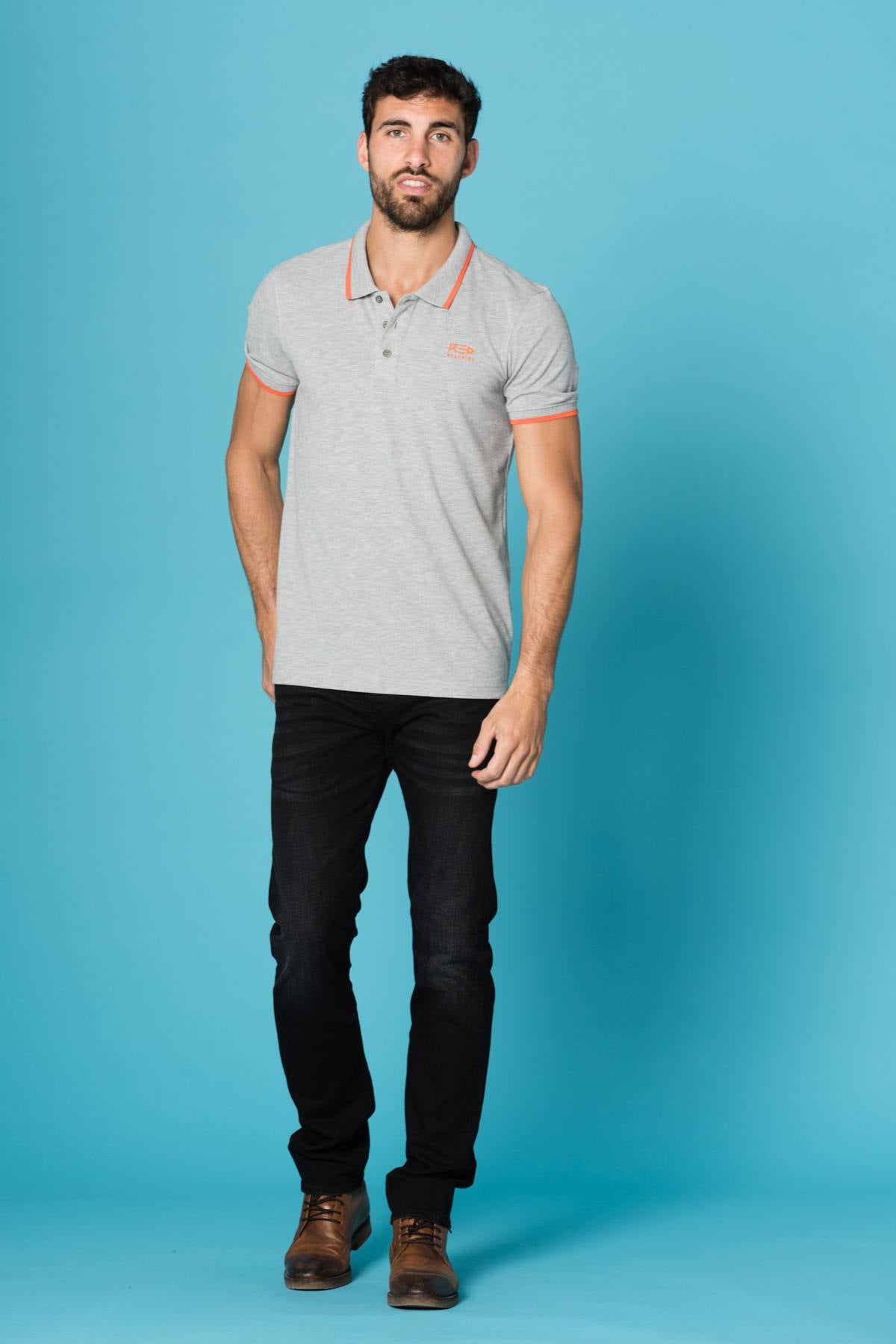 Gray short-sleeved polo shirt - Image n°2