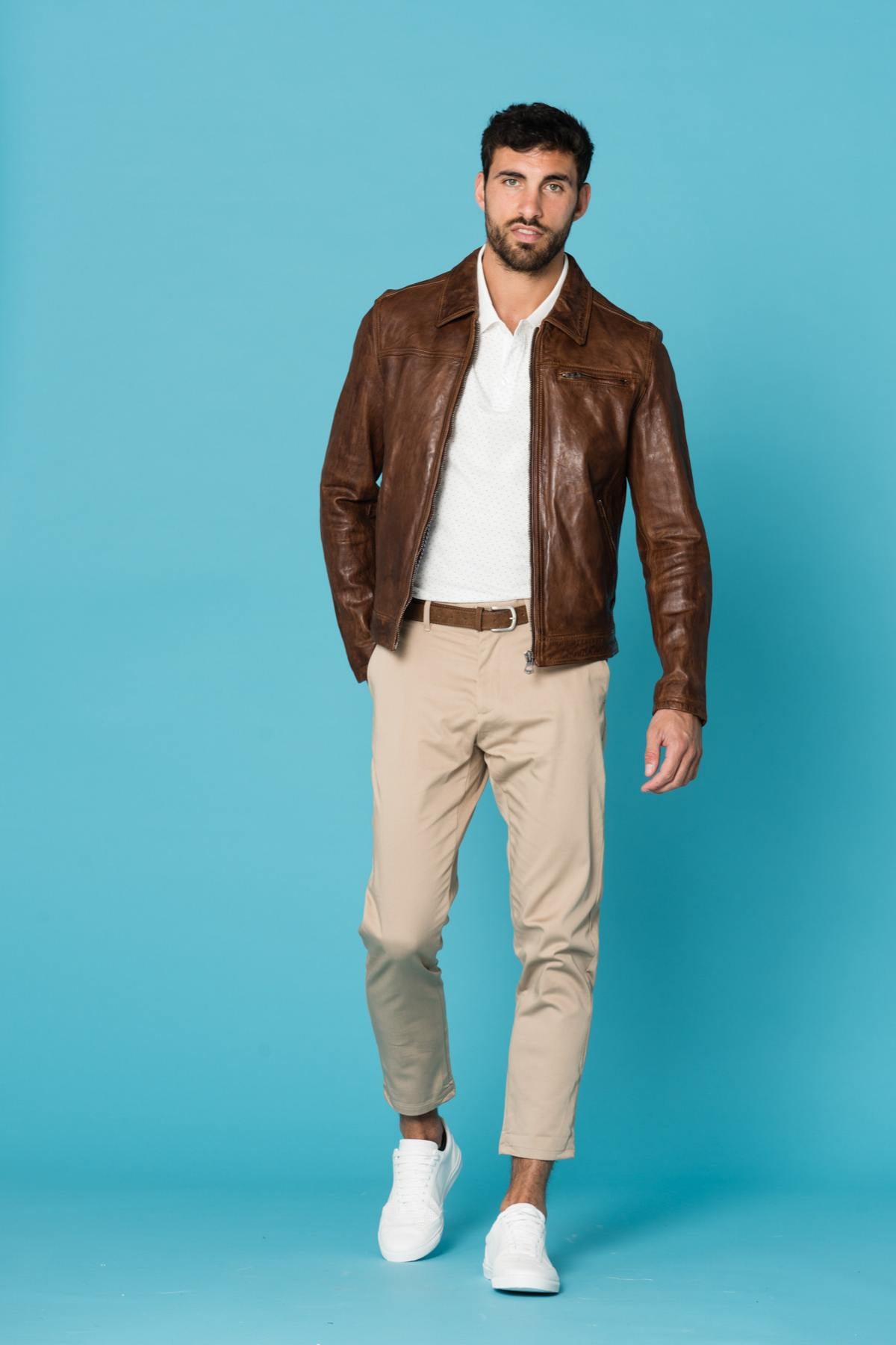 Brown leather jacket - Image n°4