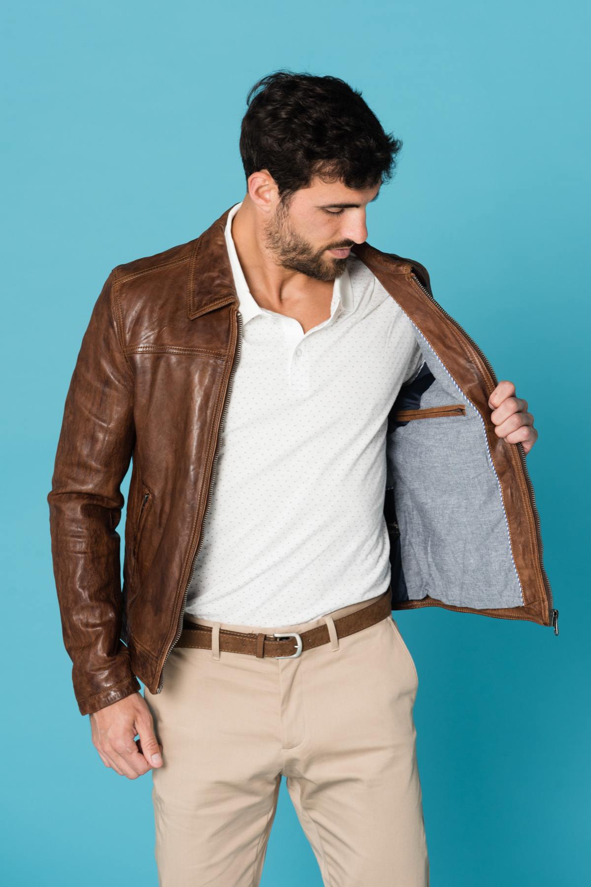 Brown leather jacket - Image n°5