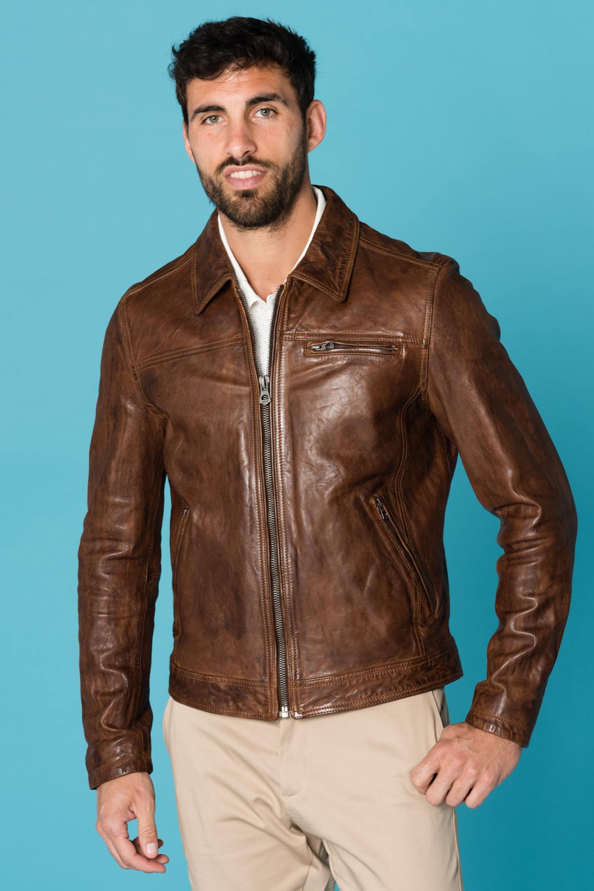 Brown leather jacket - Image n°3