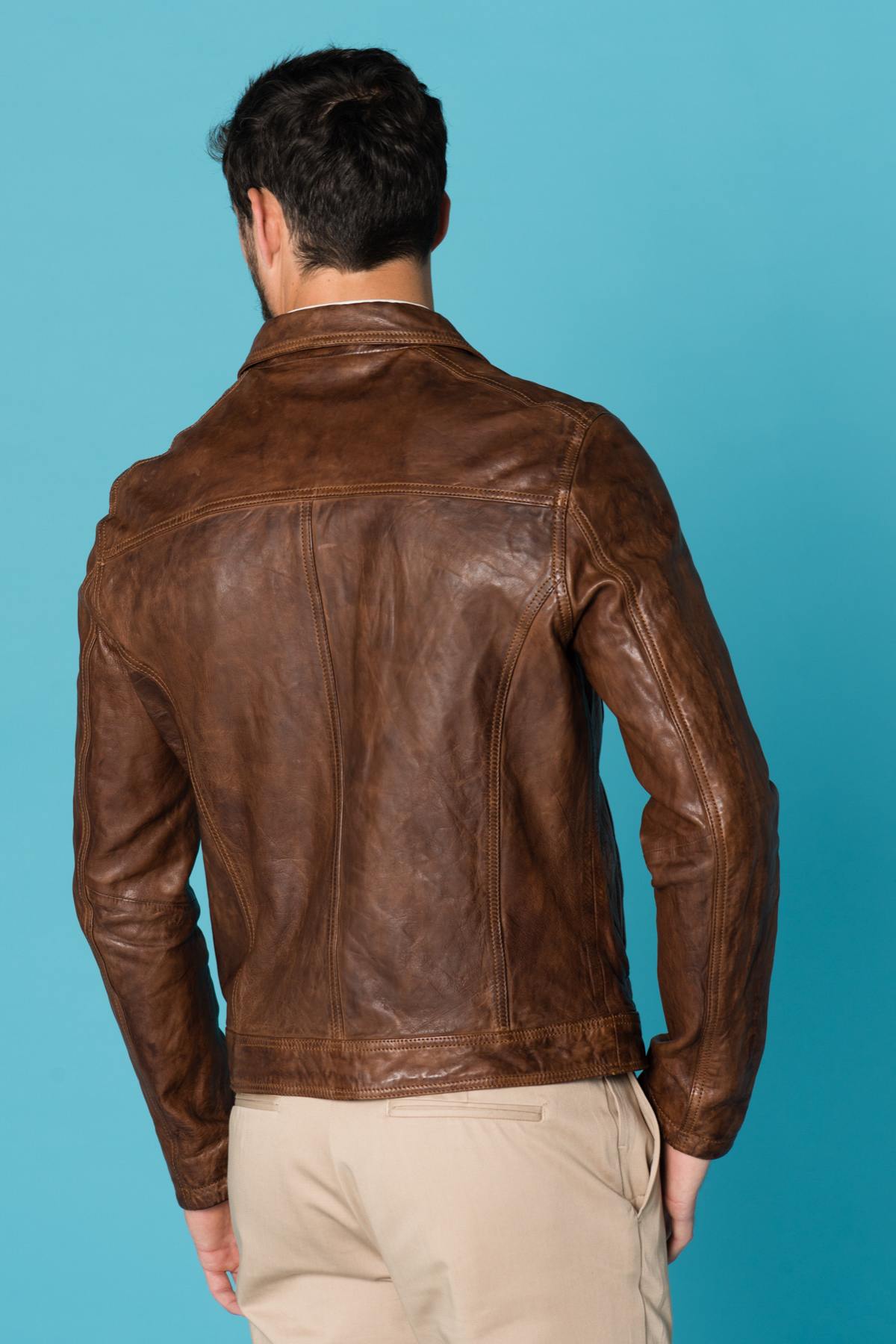 Brown leather jacket - Image n°6