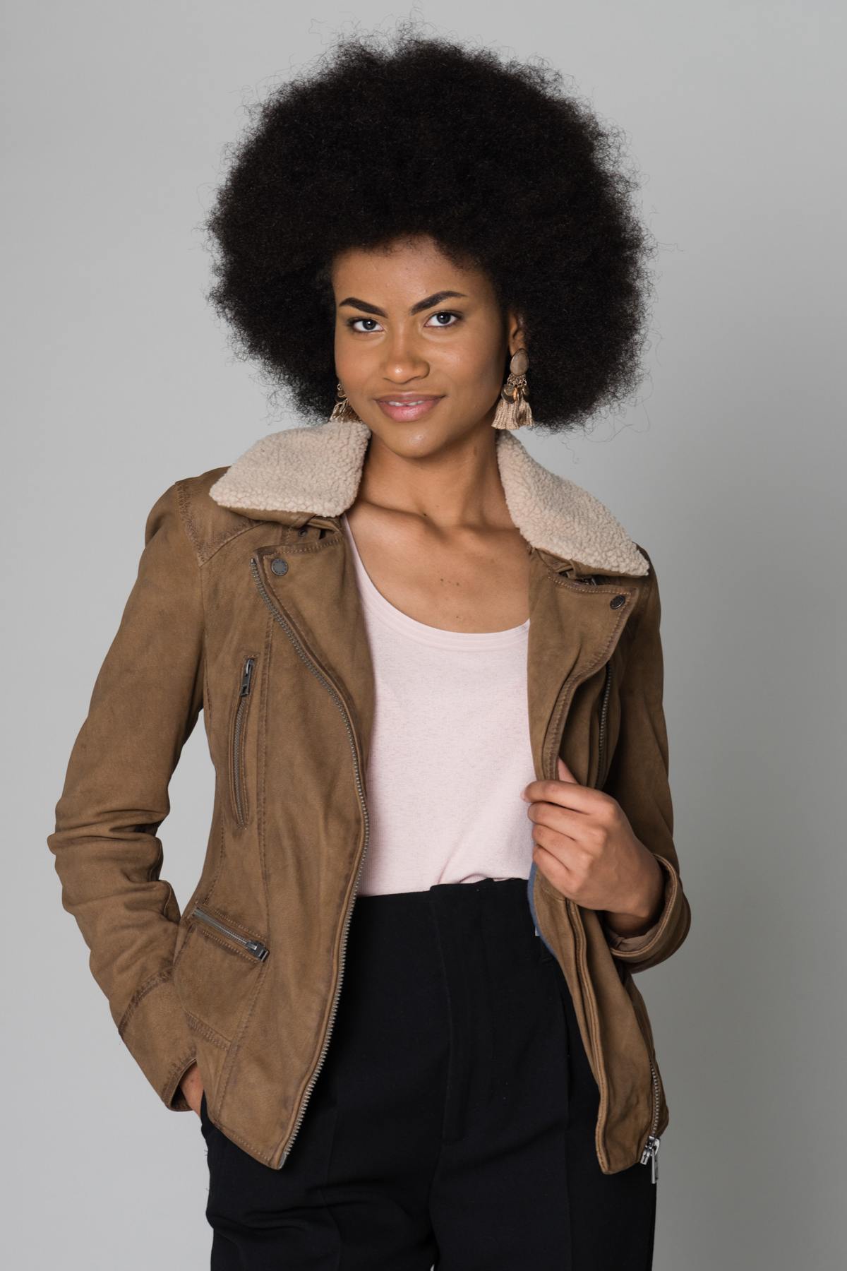 Nubuck sheepskin leather jacket - Image n°1