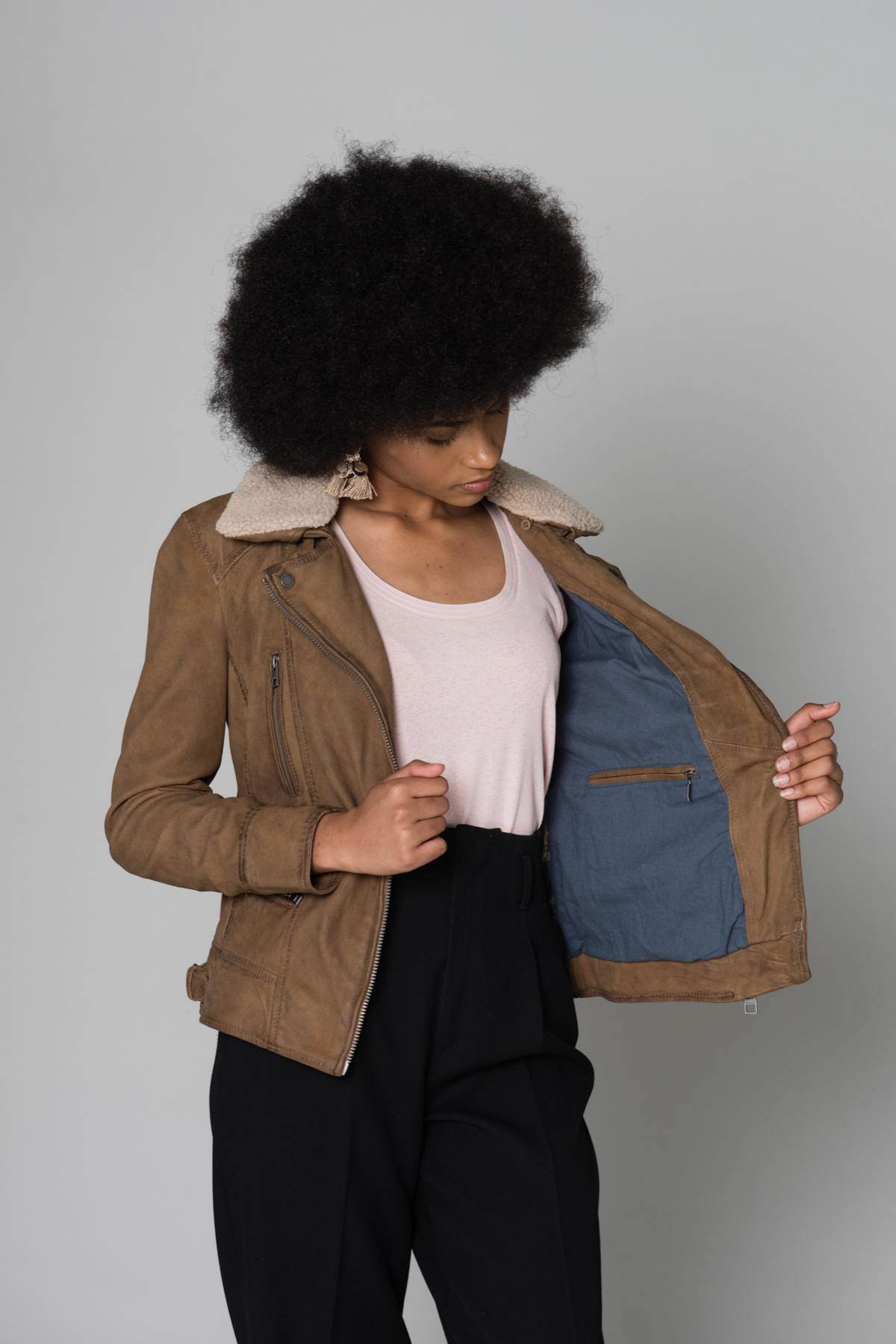 Nubuck sheepskin leather jacket - Image n°6