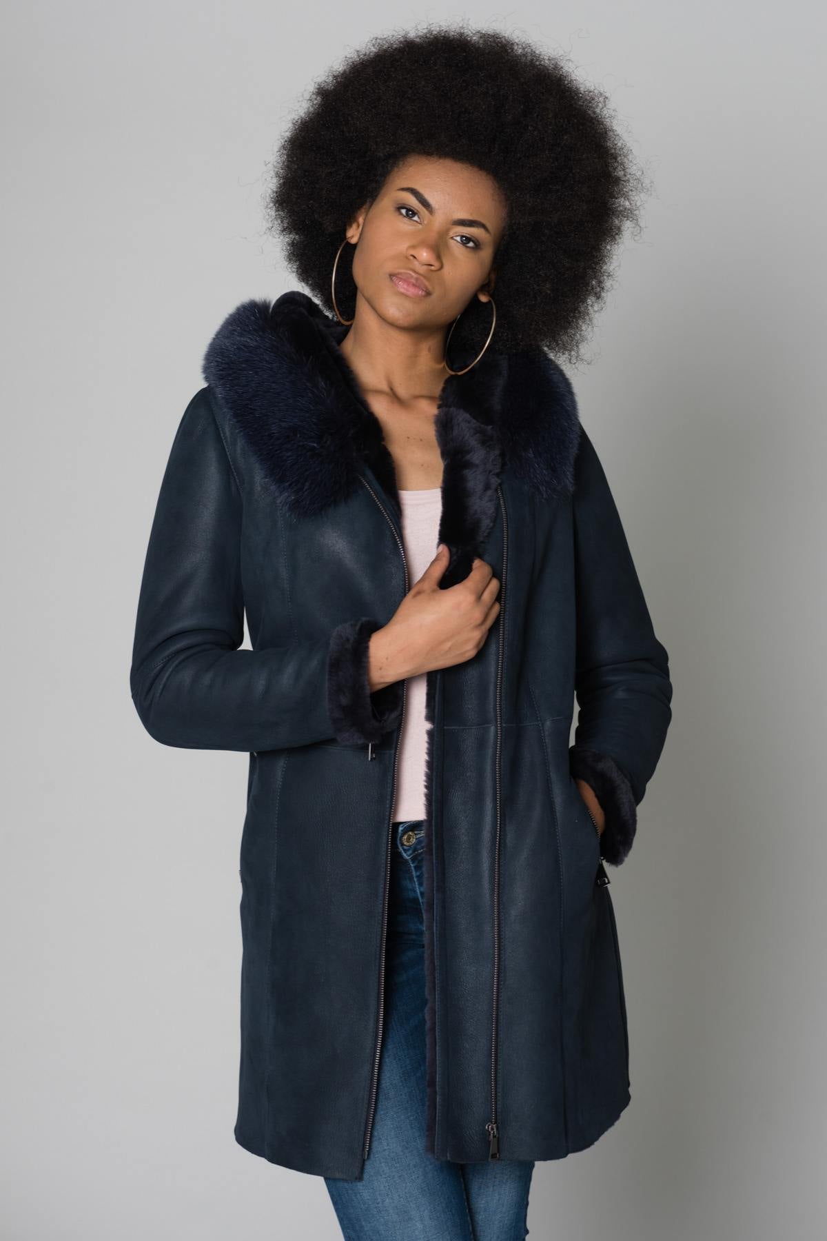 Long merino shearling jacket - Image n°3