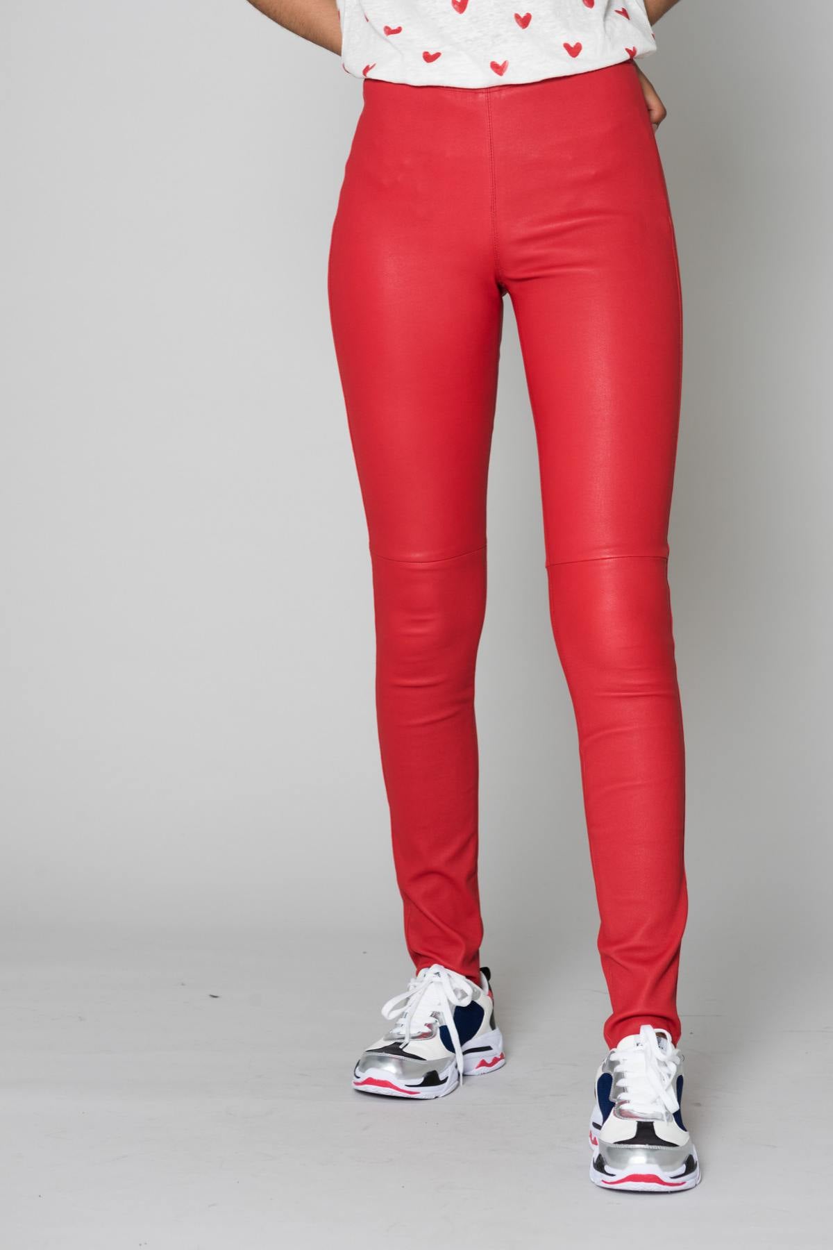 Red genuine leather pants - Image n°5