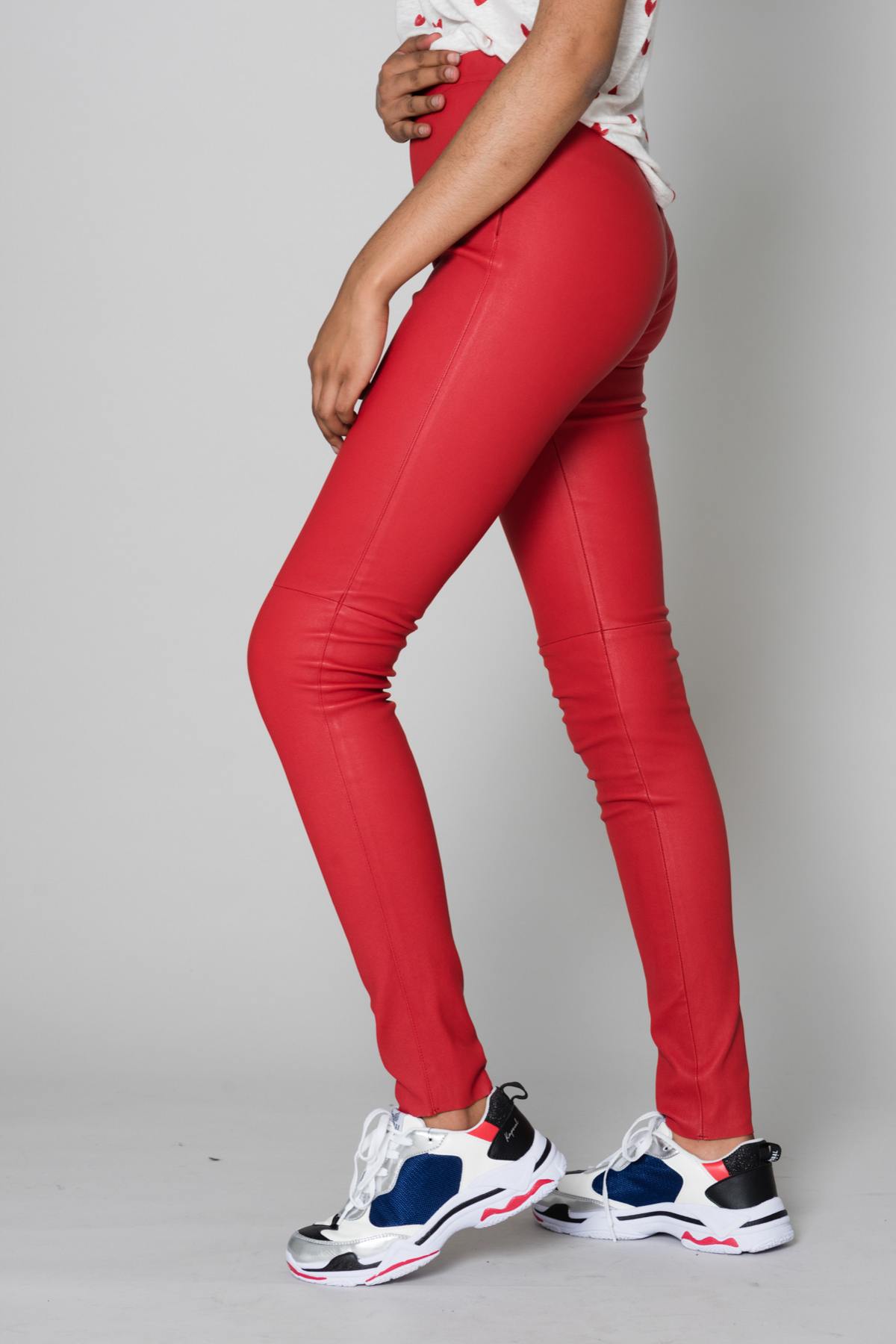 Red genuine leather pants - Image n°1