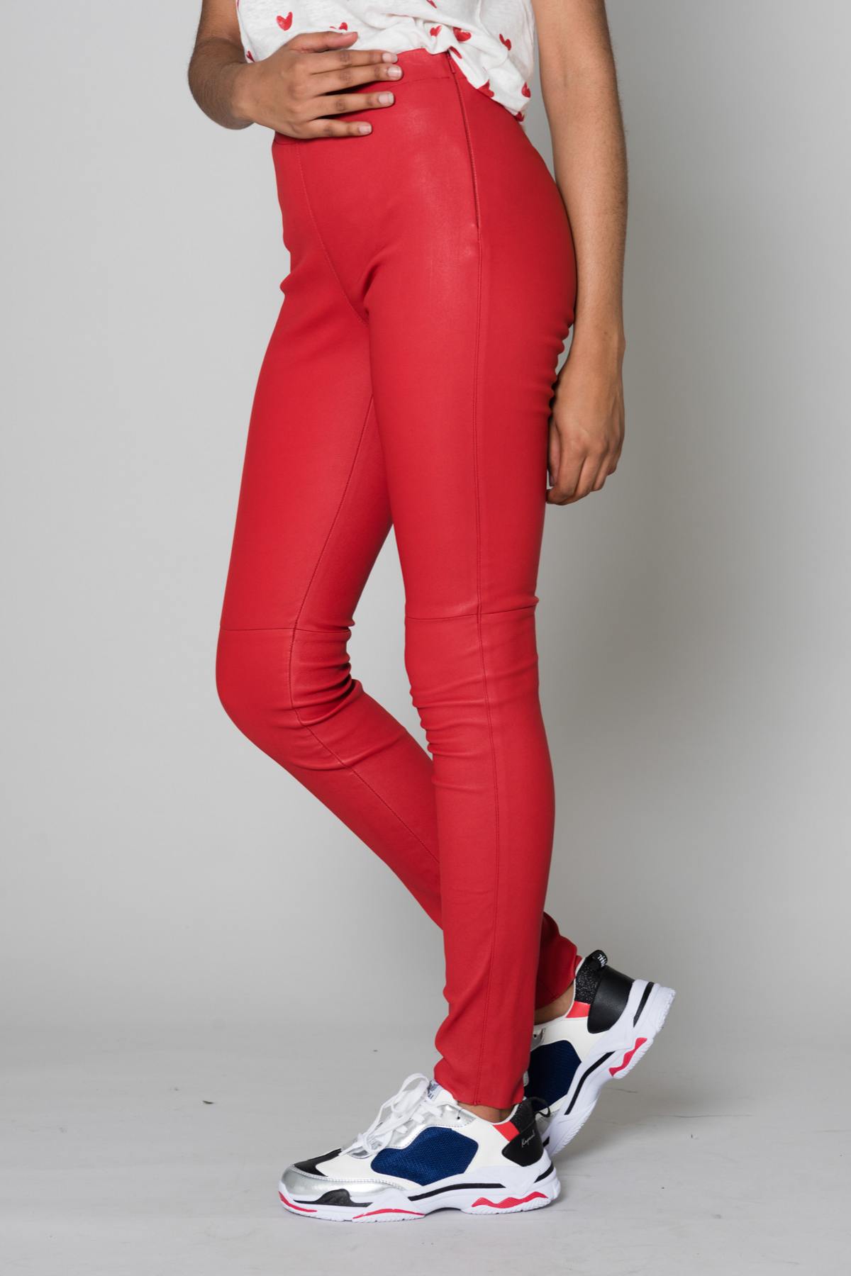 Red genuine leather pants - Image n°3