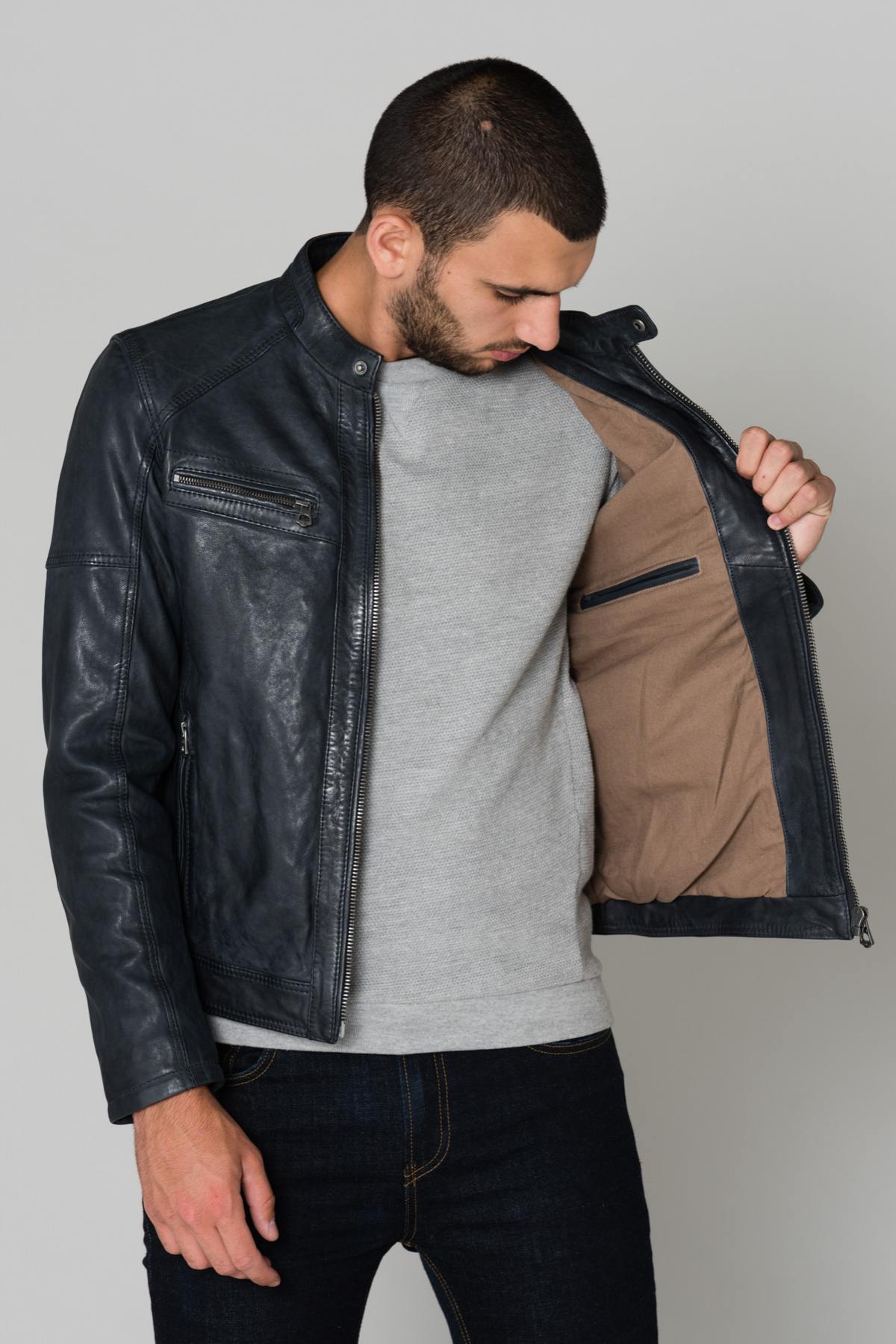  Round-neck leather jacket - Image n°4