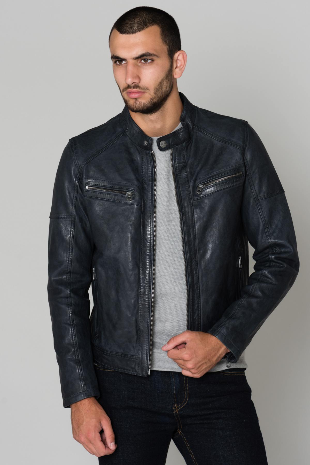  Round-neck leather jacket - Image n°6