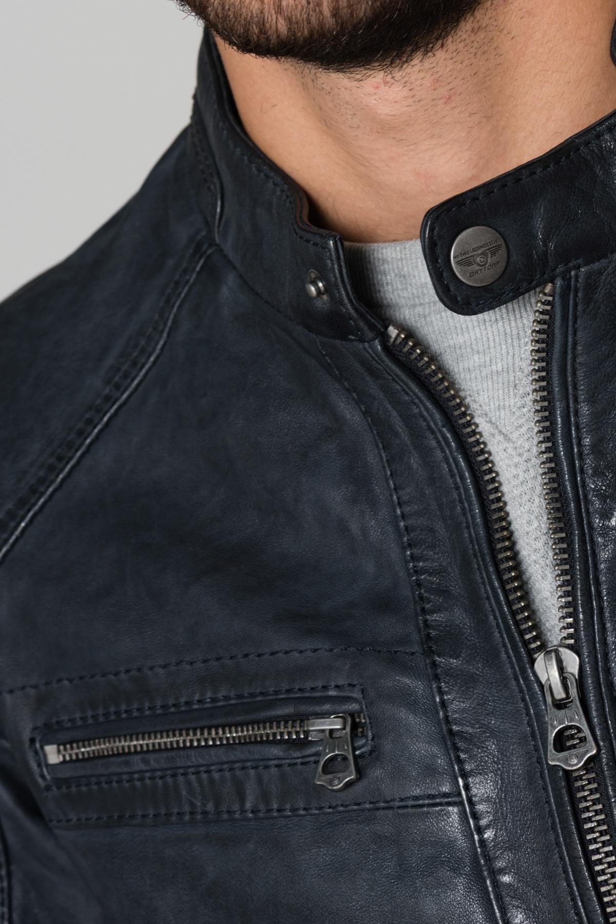  Round-neck leather jacket - Image n°7