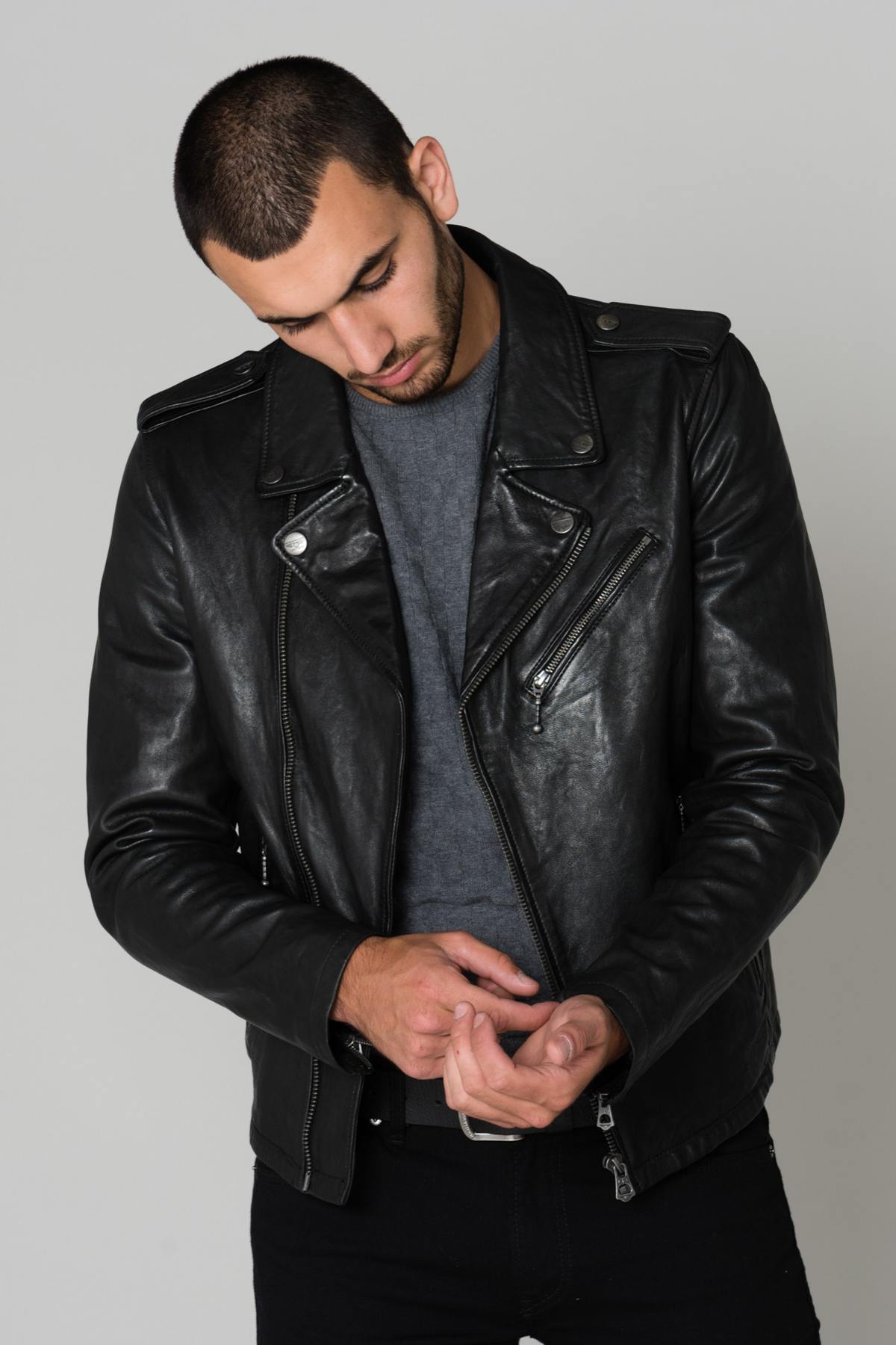 Black lambskin Biker Jacket - Image n°1