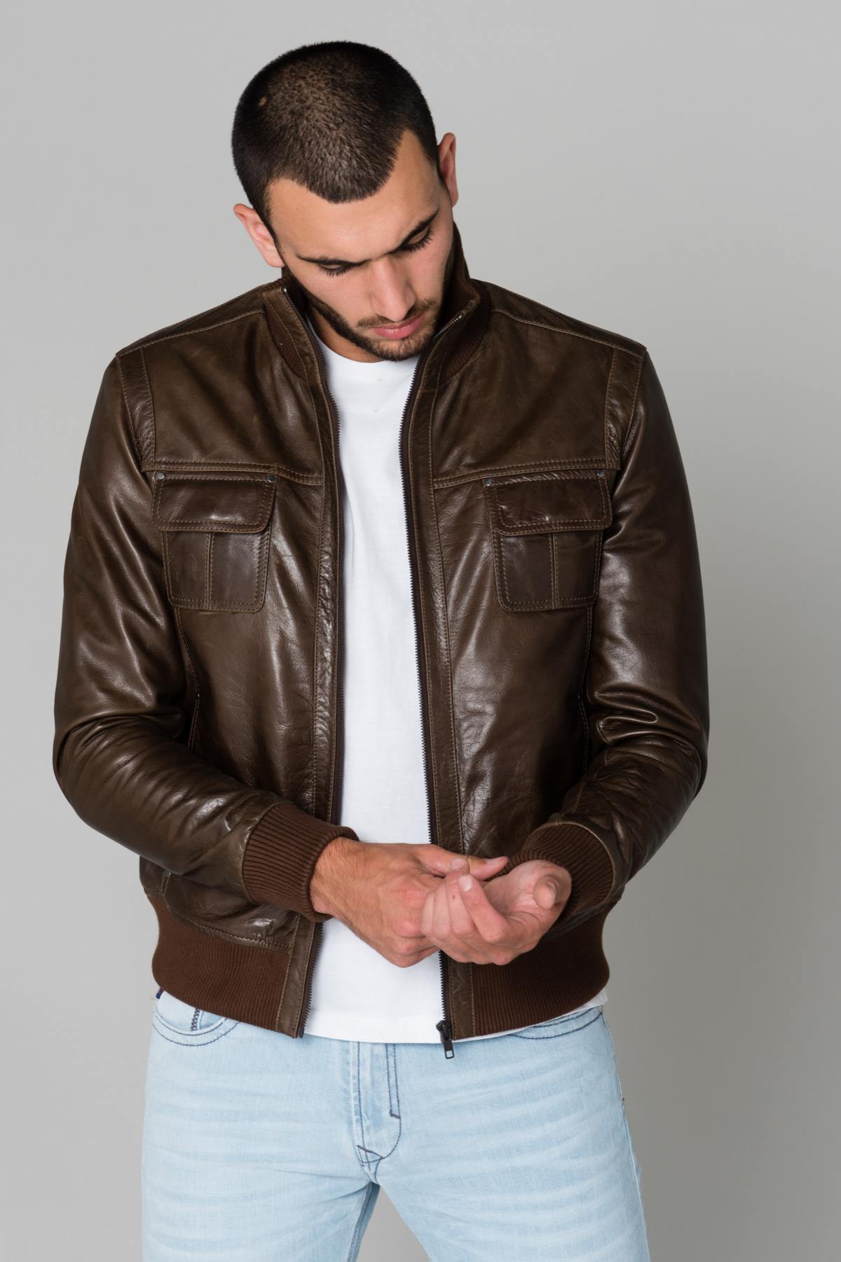 Brown buffalo leather jacket - Image n°5