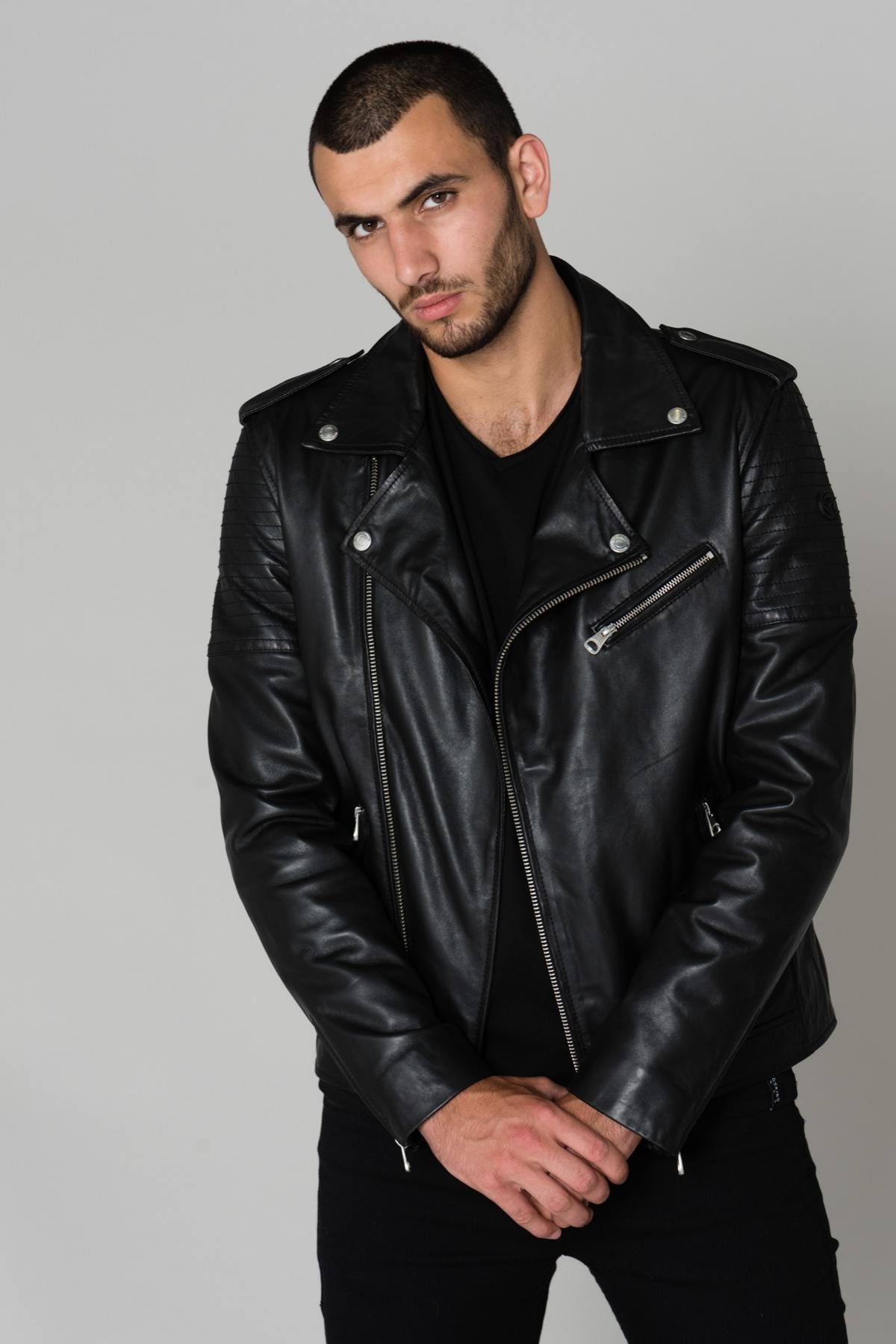 Redskins men's black leather Biker Jacket - Image n°6