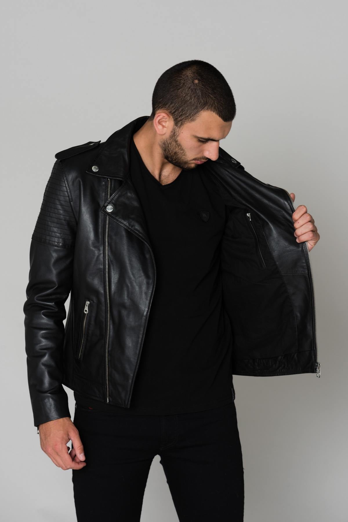 Redskins men's black leather Biker Jacket - Image n°7