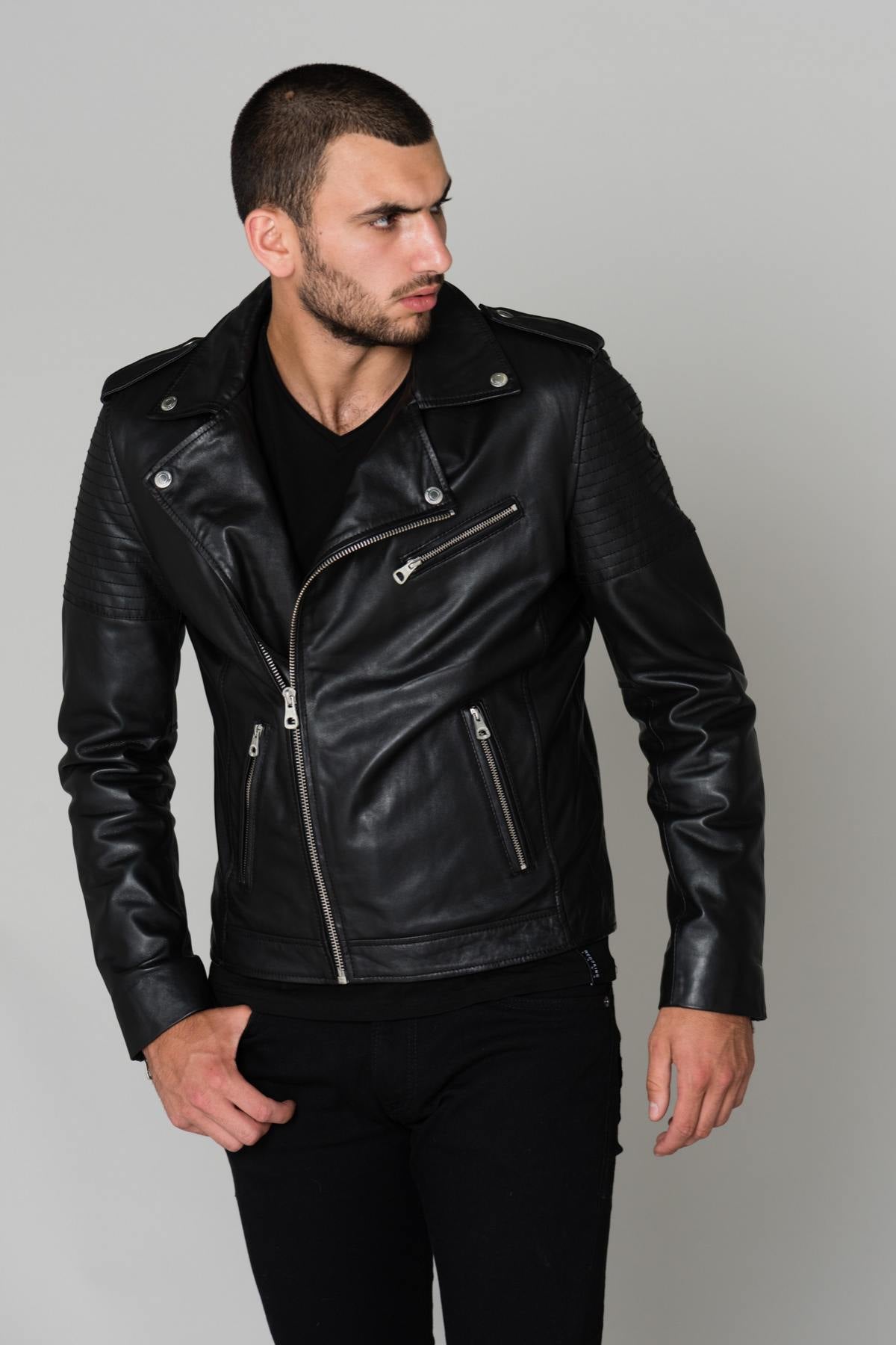 Redskins men's black leather Biker Jacket - Image n°5