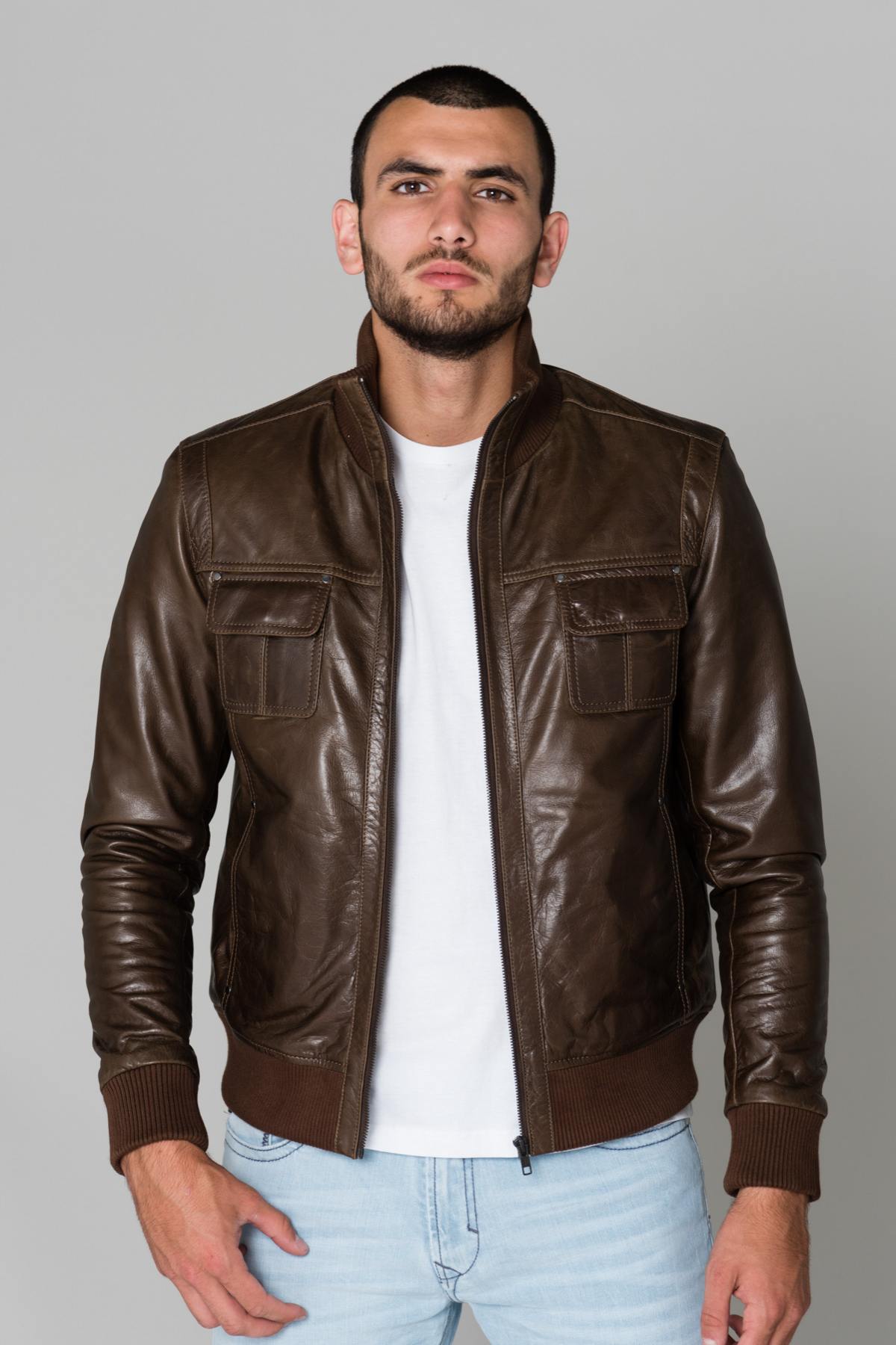 Brown buffalo leather jacket - Image n°1