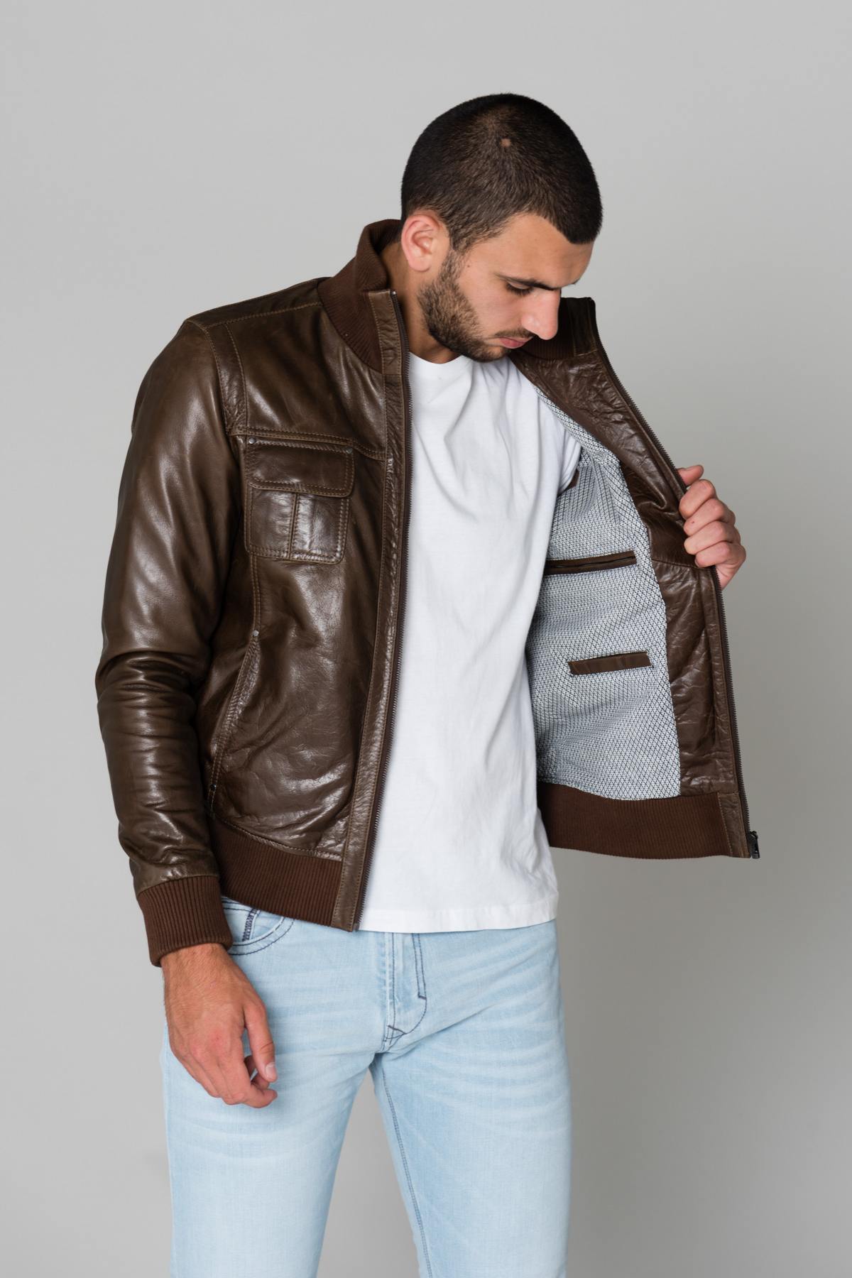 Brown buffalo leather jacket - Image n°6