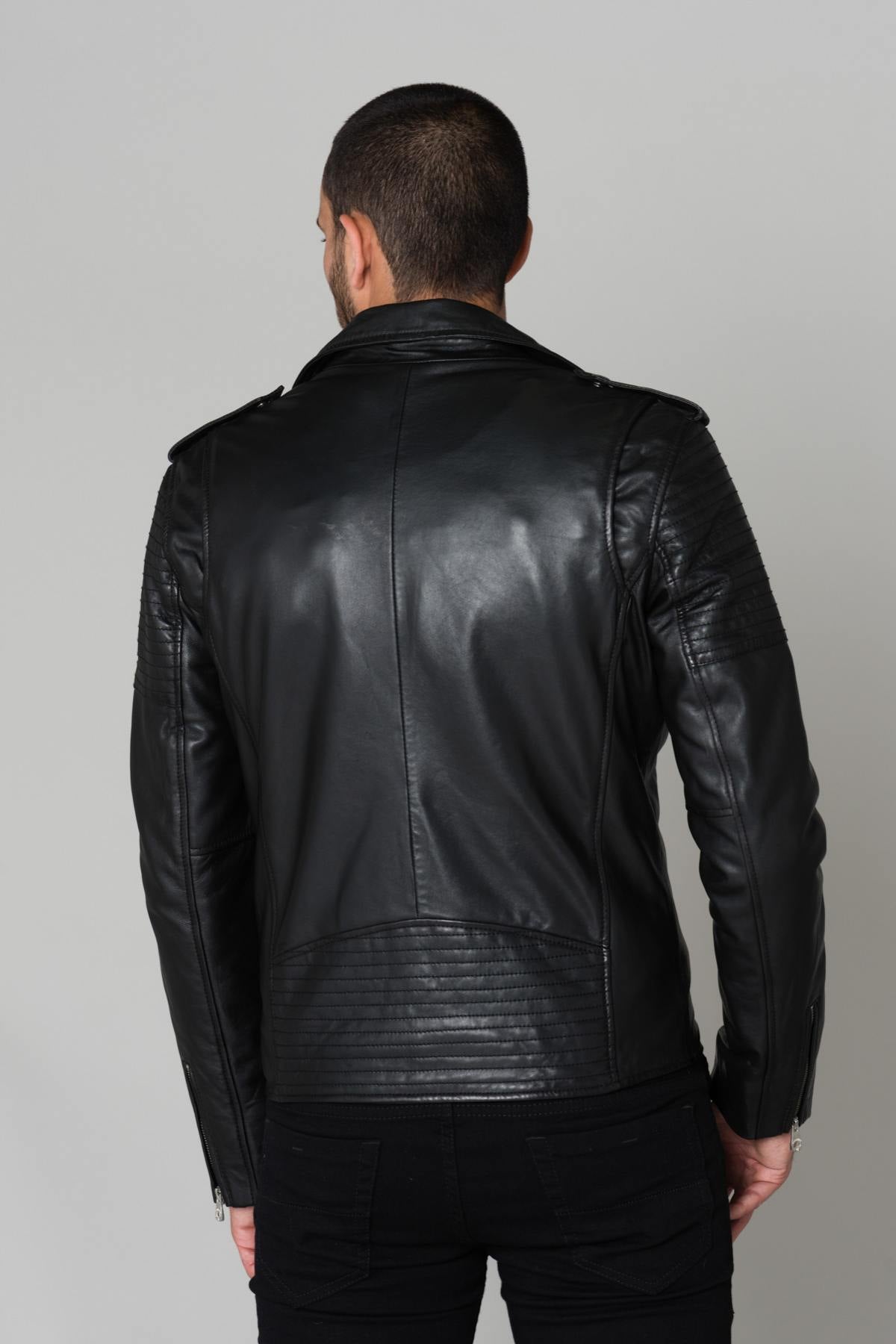 Redskins men's black leather Biker Jacket - Image n°8