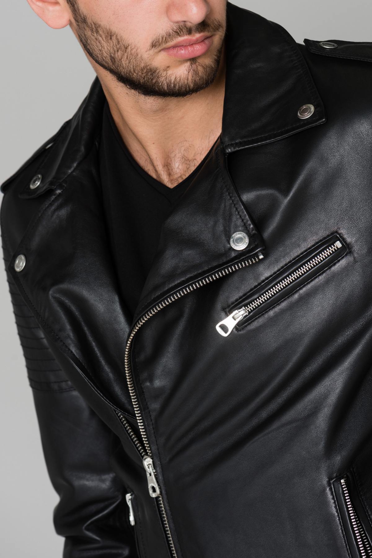 Redskins men's black leather Biker Jacket - Image n°9