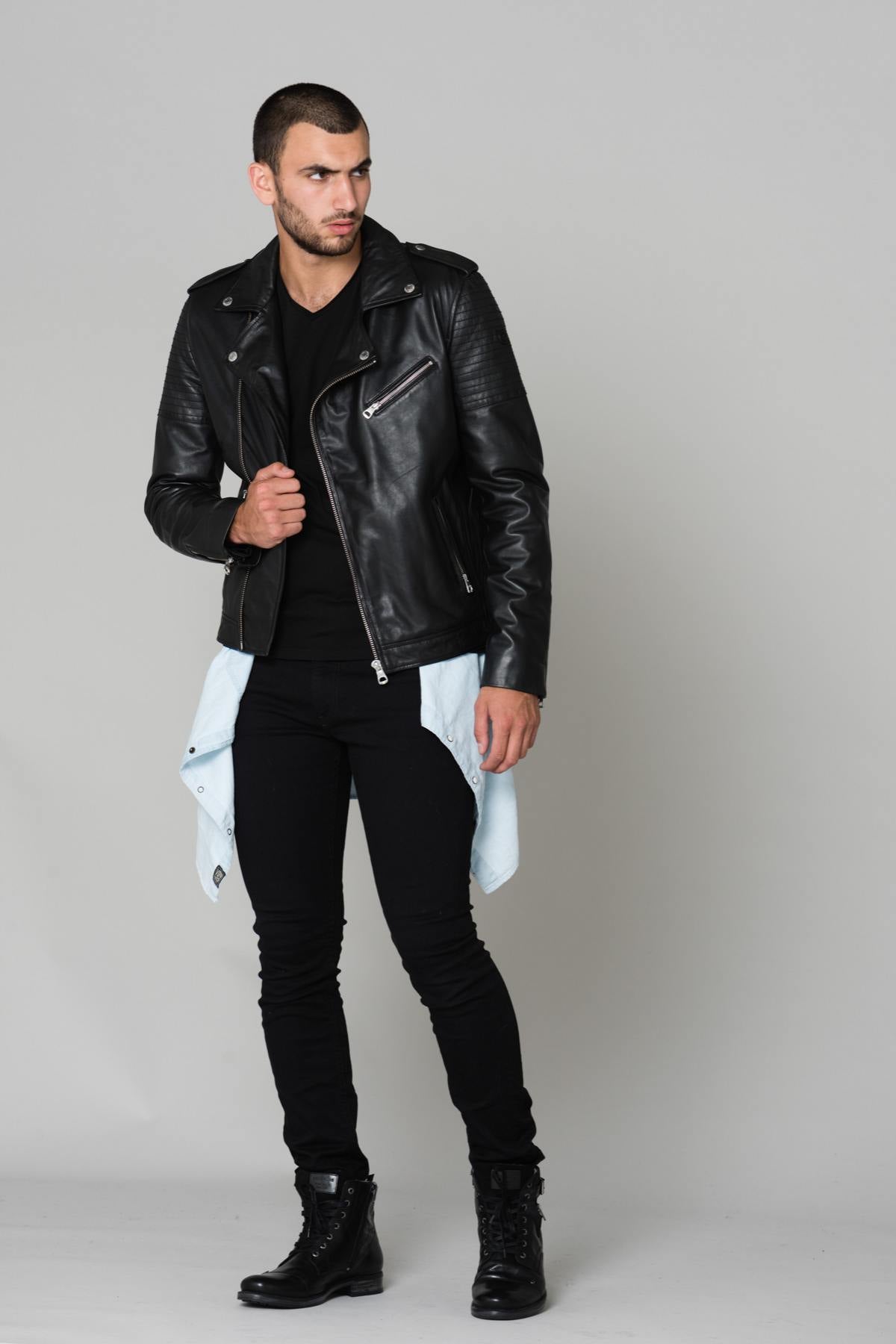 Redskins men's black leather Biker Jacket - Image n°2