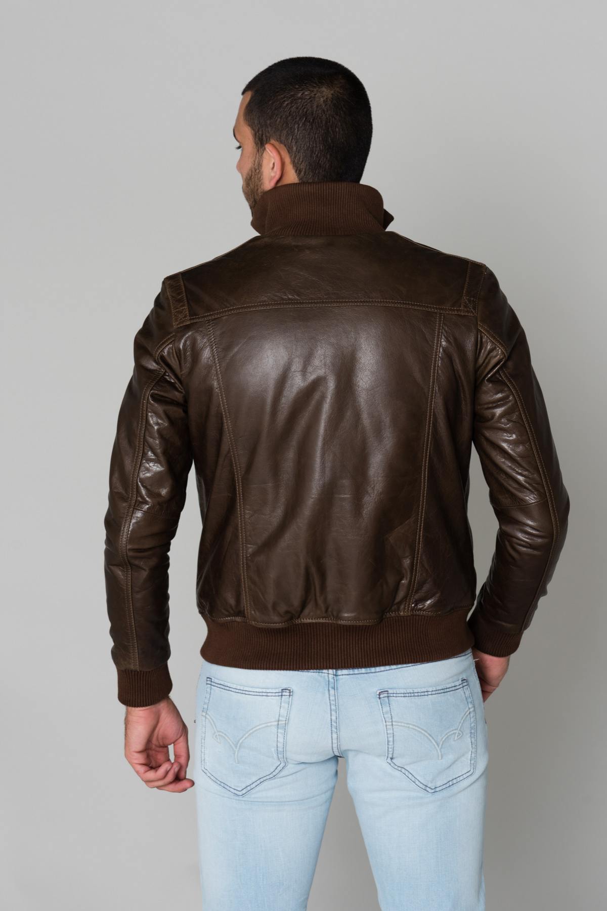 Brown buffalo leather jacket - Image n°7