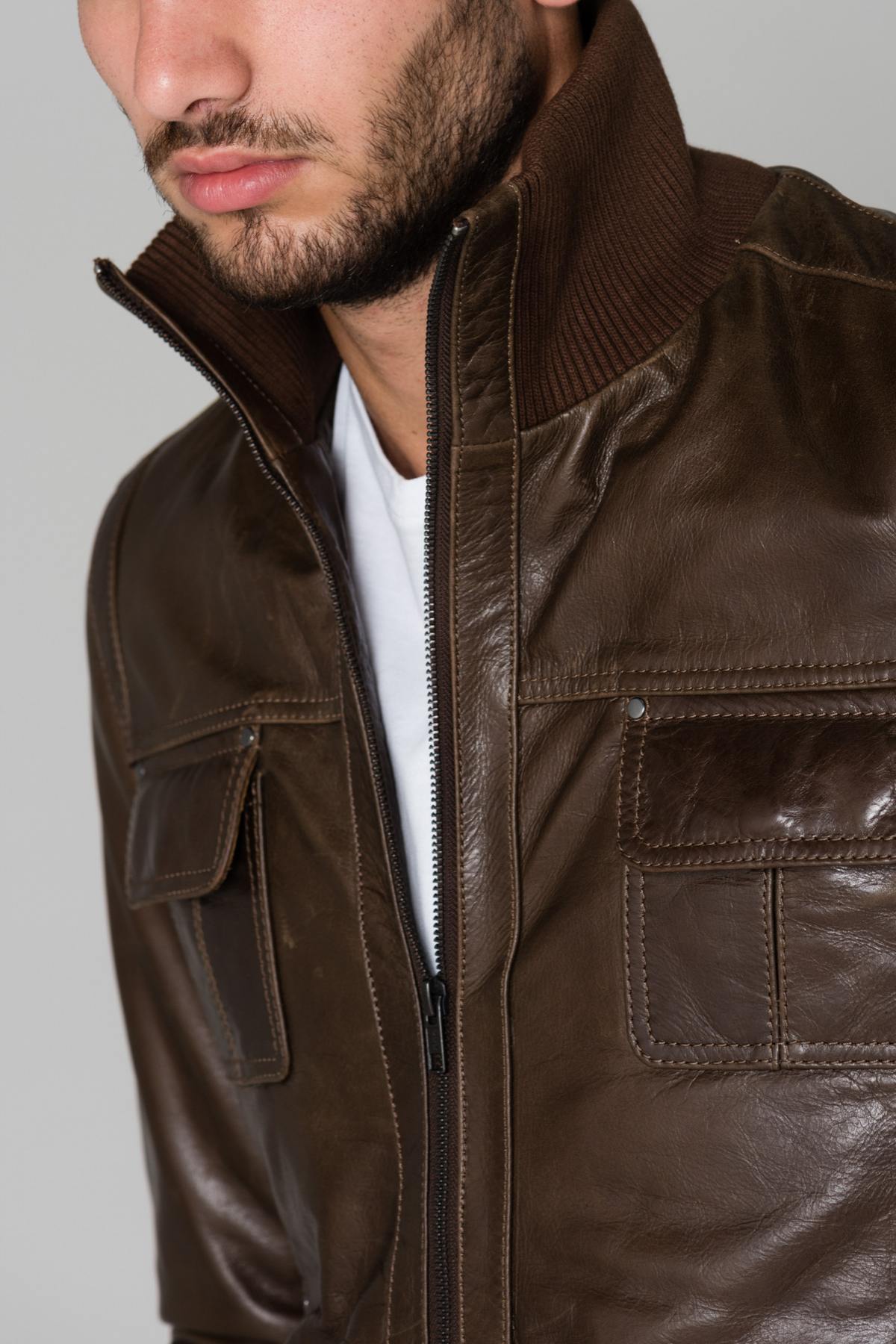 Brown buffalo leather jacket - Image n°3