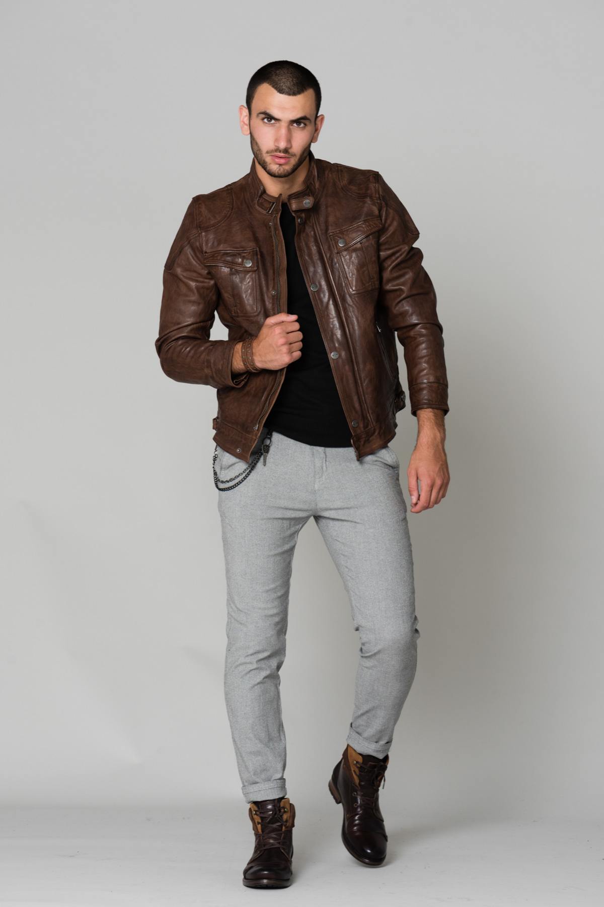 Cognac biker collar jacket - Image n°1