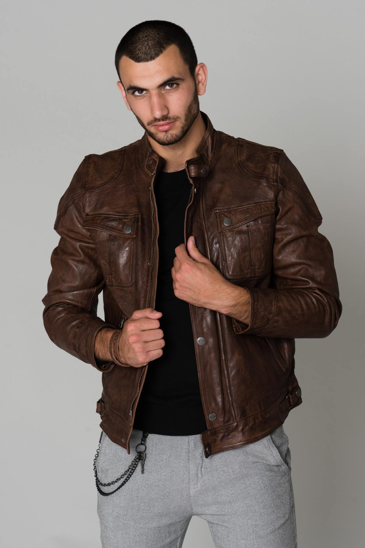 Cognac biker collar jacket - Image n°2