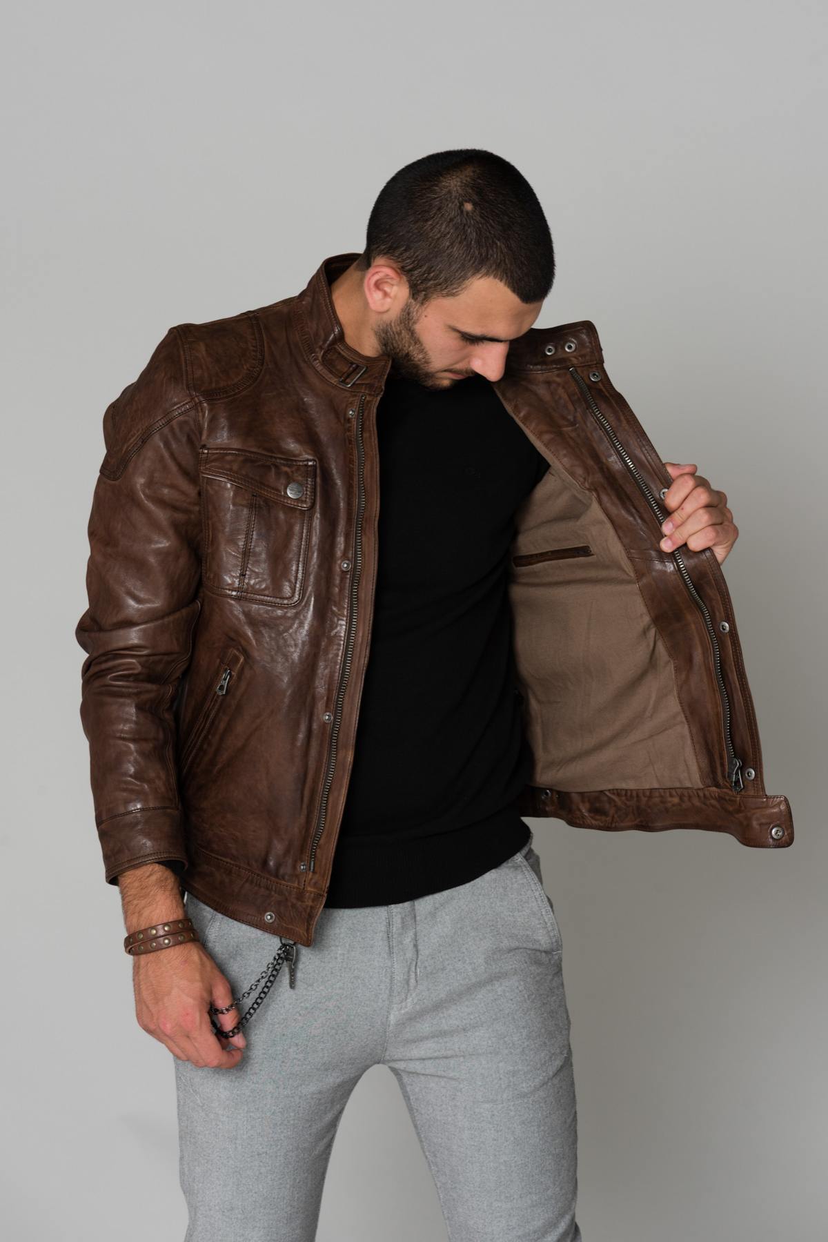 Cognac biker collar jacket - Image n°4