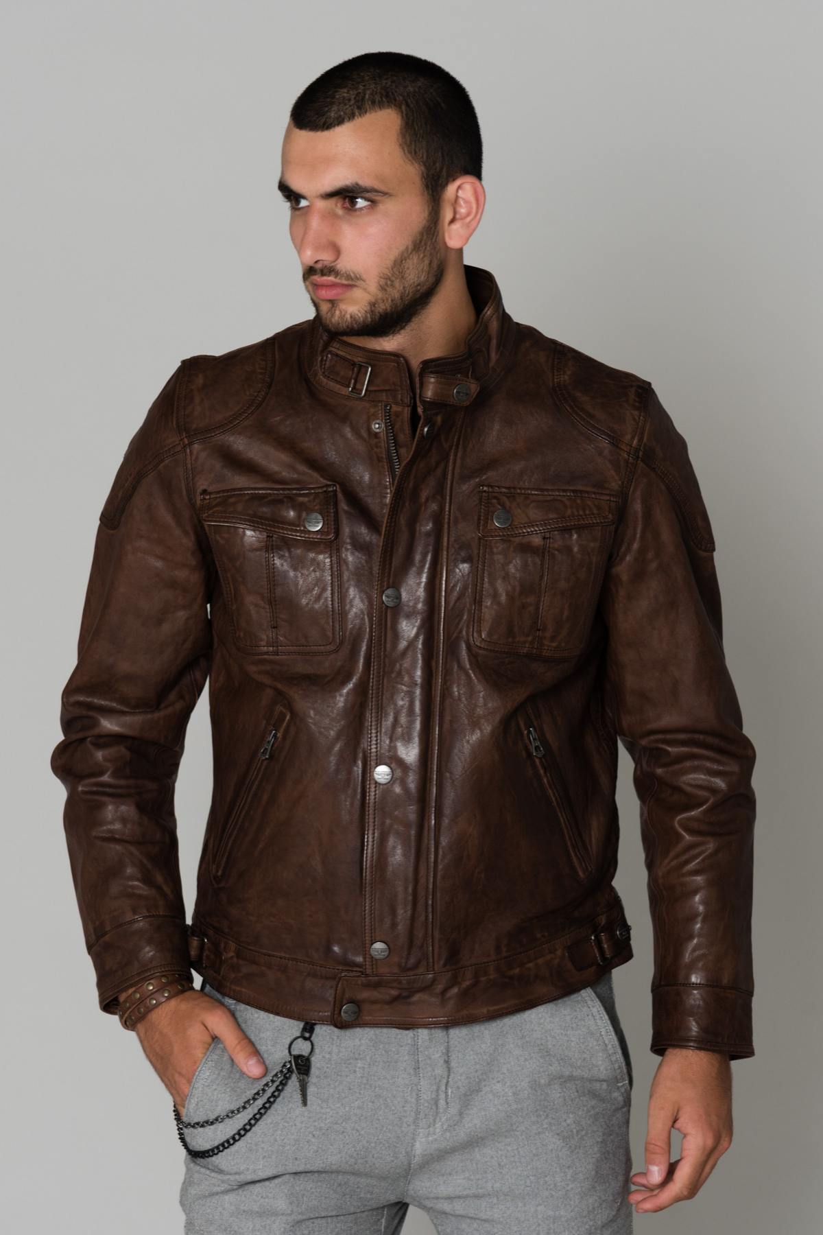 Cognac biker collar jacket - Image n°3