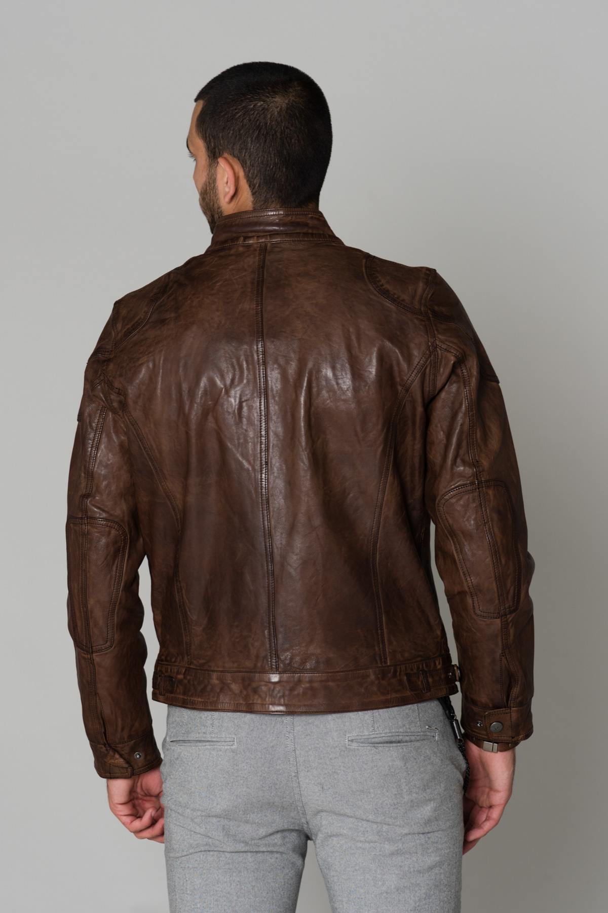 Cognac biker collar jacket - Image n°5