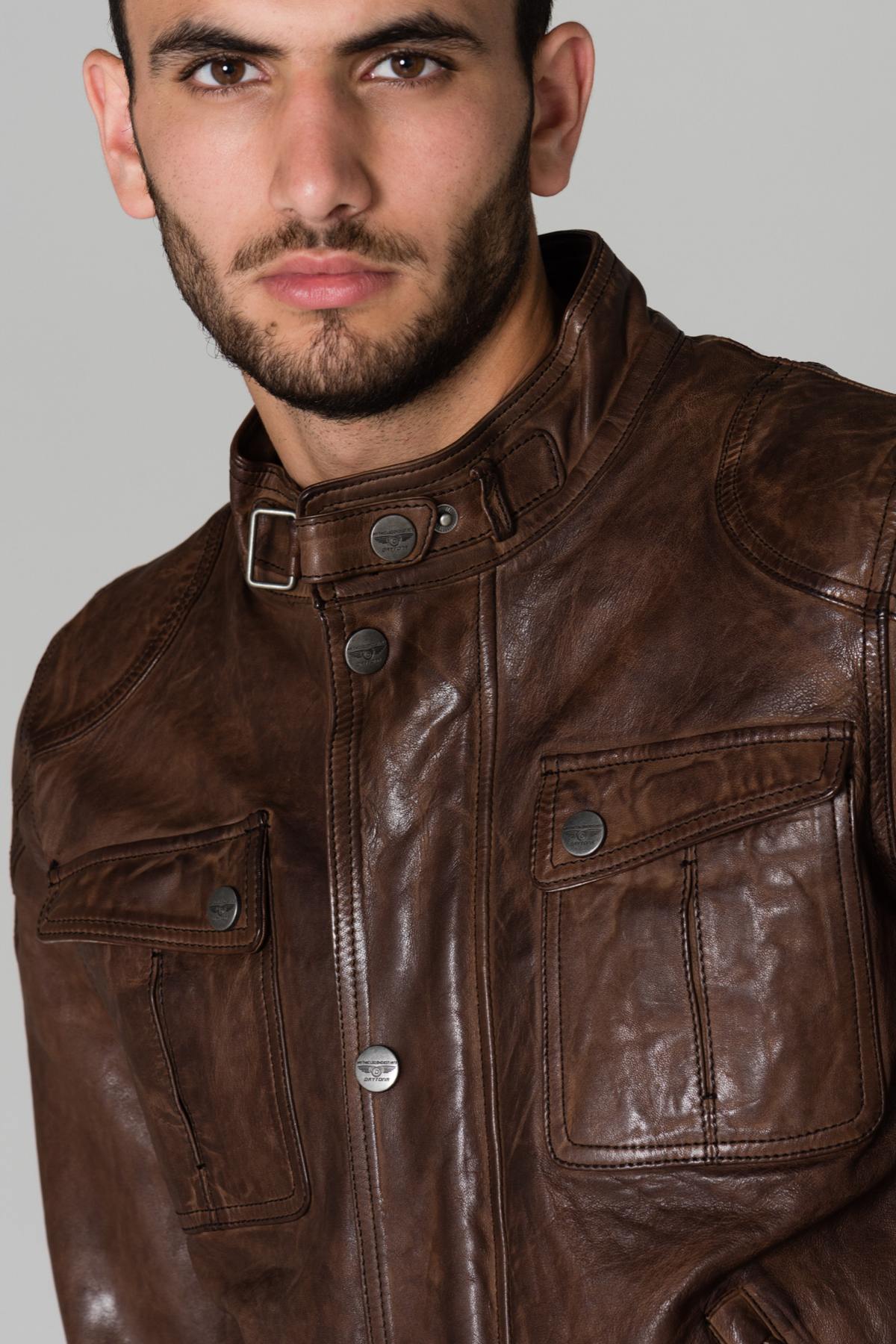 Cognac biker collar jacket - Image n°6