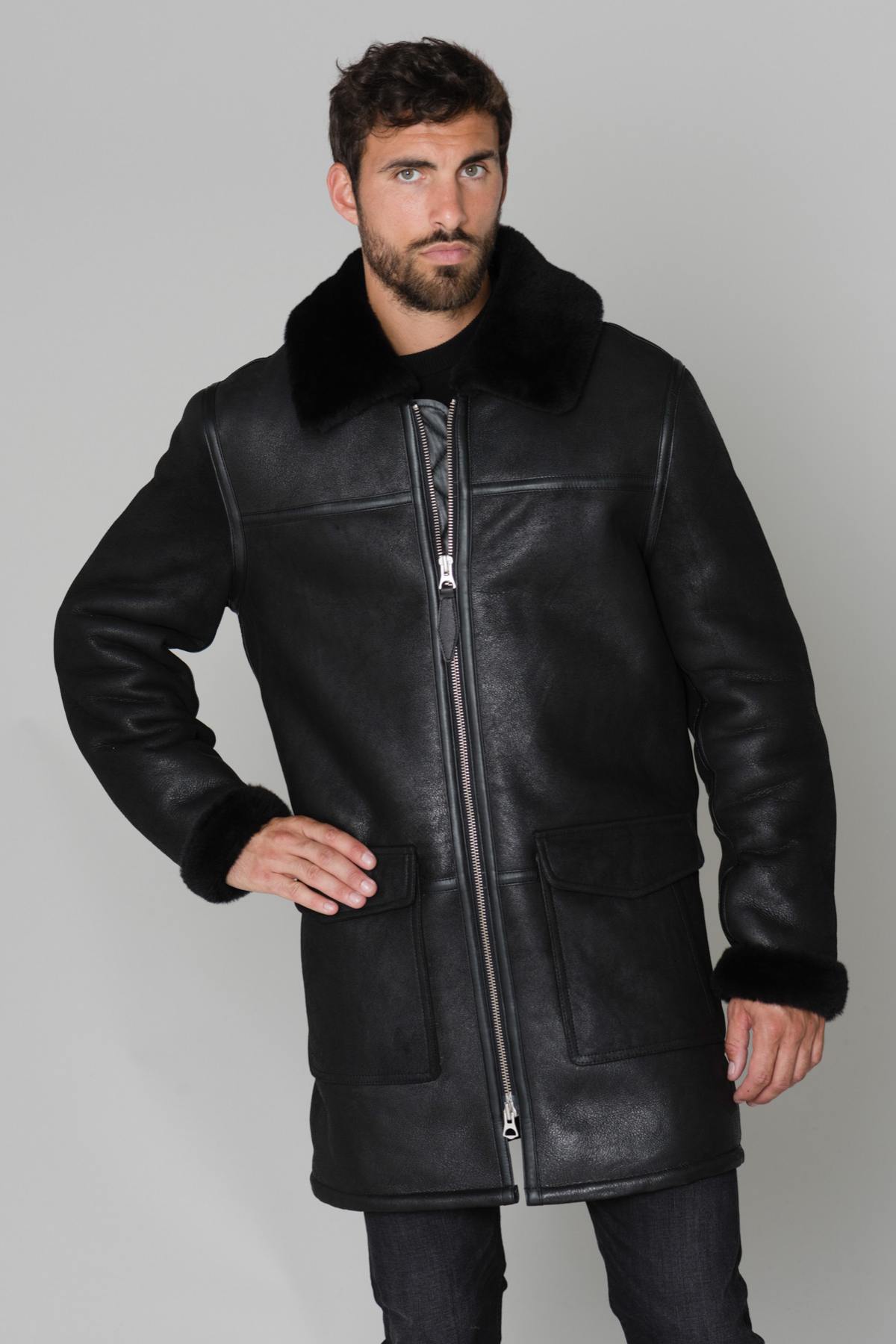 Men's mid-length black jacket - Image n°3