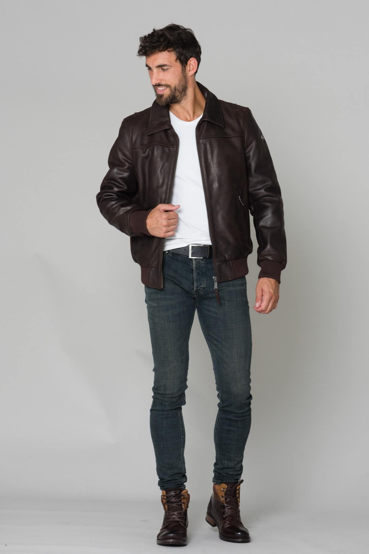 Men's brown leather jacket - Image n°2