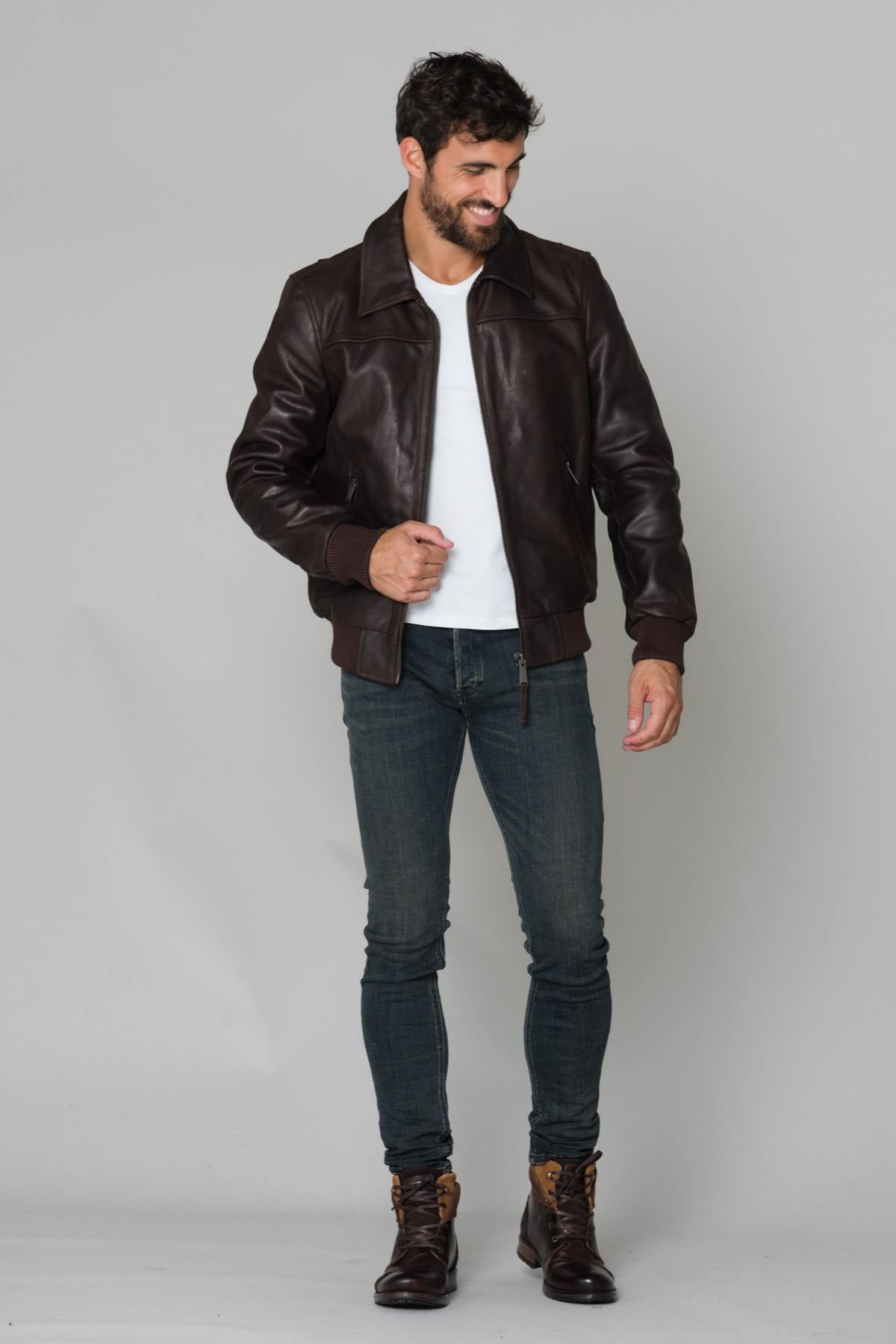 Men's brown leather jacket - Image n°4