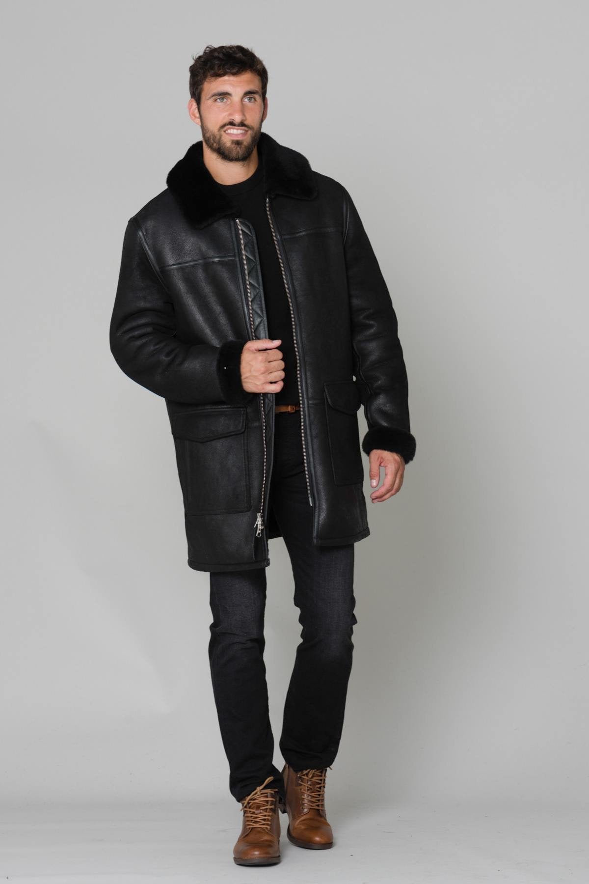 Men's mid-length black jacket - Image n°4