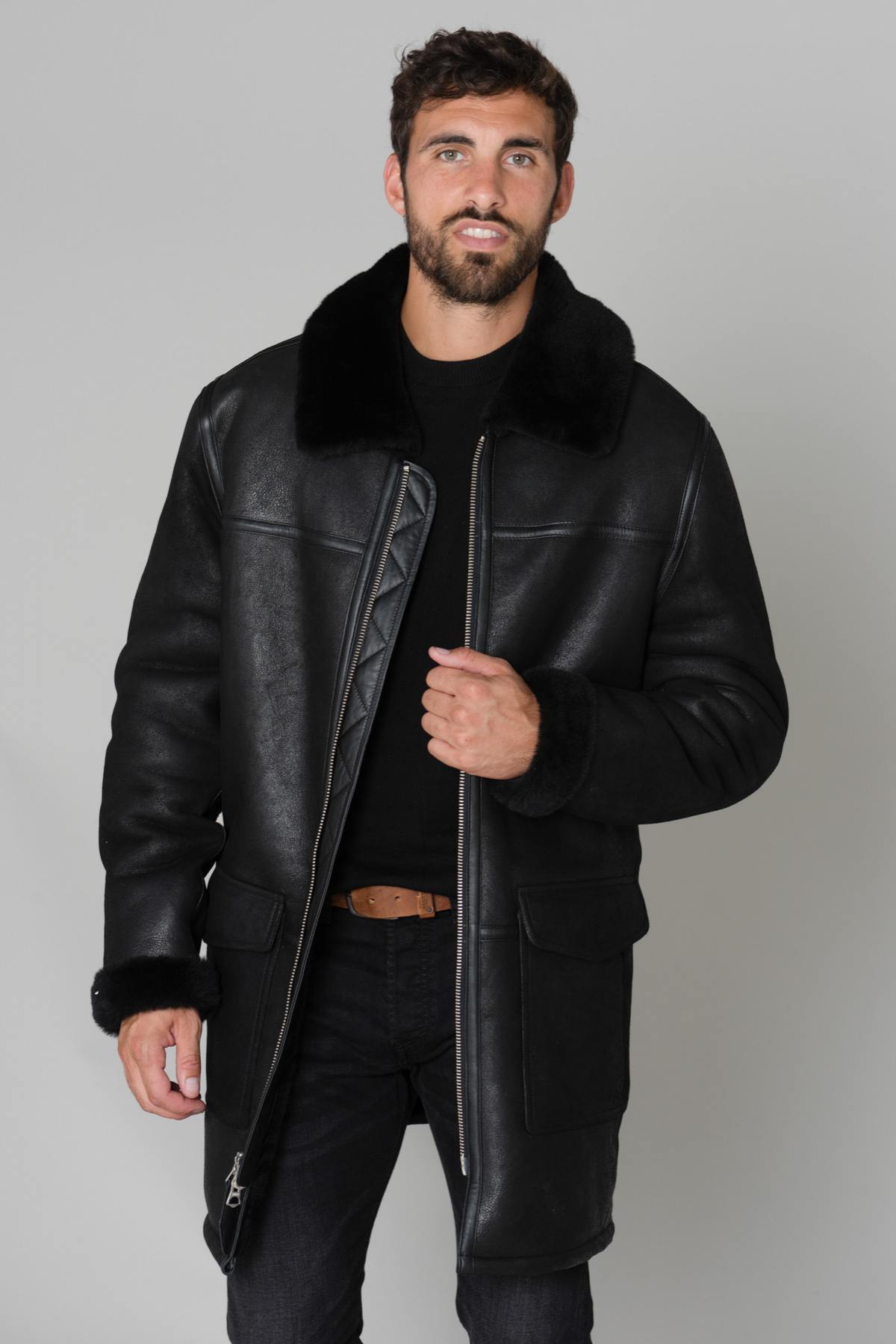 Men's mid-length black jacket - Image n°6