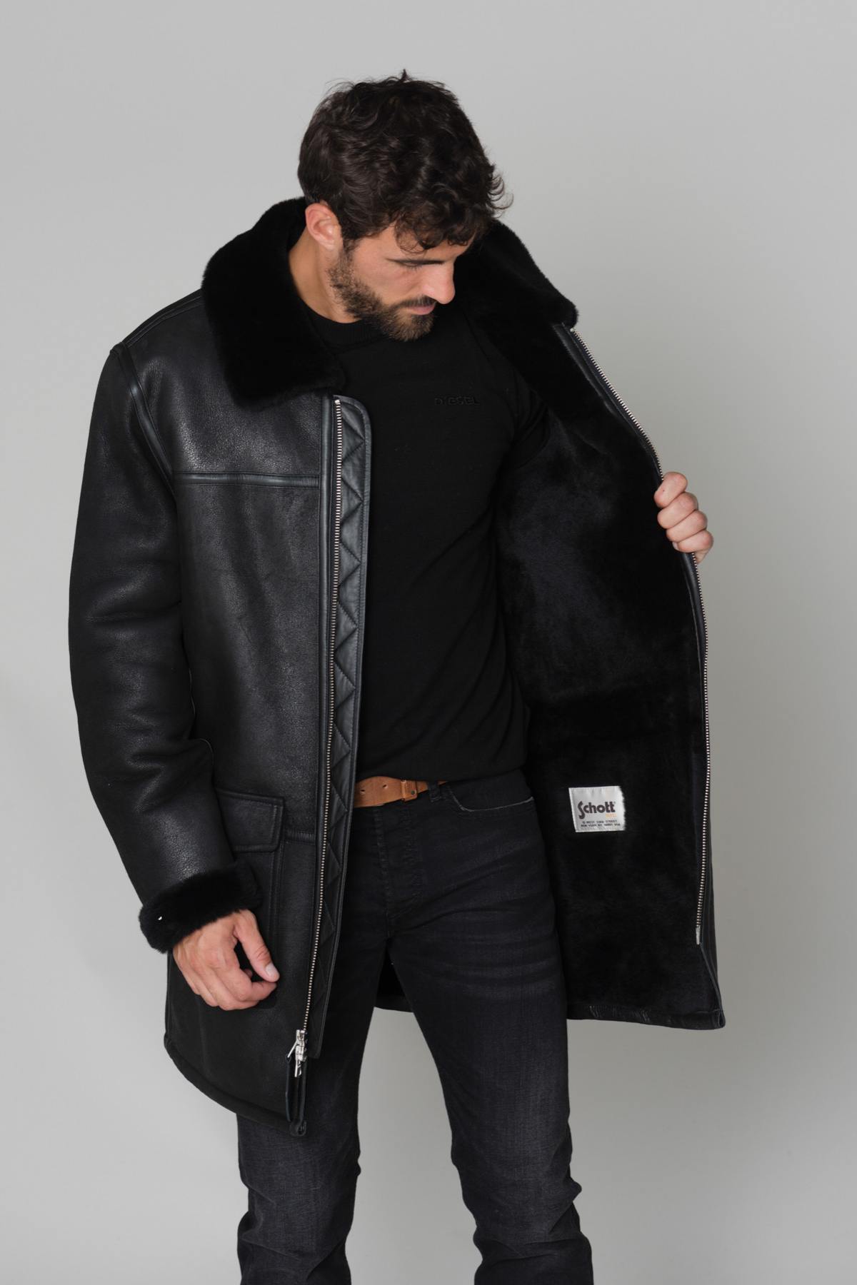 Men's mid-length black jacket - Image n°7