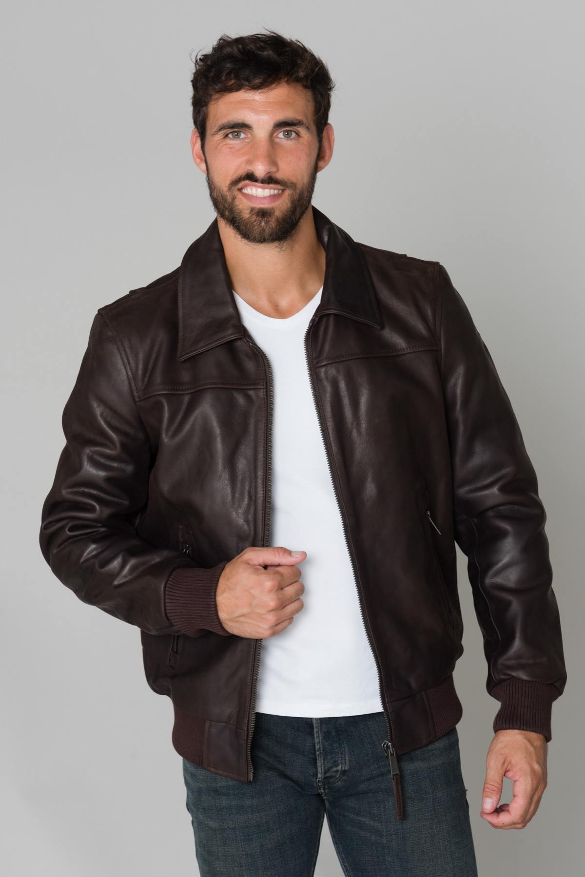 Men's brown leather jacket - Image n°5